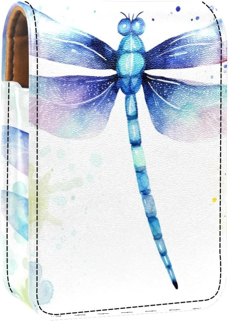 Makeup Organizer,Makeup Lipstick Case for Outside Mini Bag Travel Cosmetic Pouch,Bright Watercolor Dragonfly