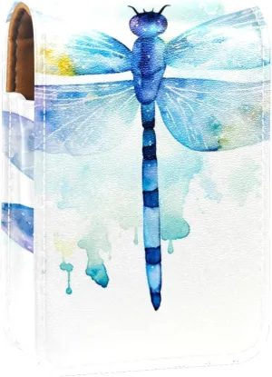 Makeup Organizer,Makeup Lipstick Case for Outside Mini Bag Travel Cosmetic Pouch,Bright Watercolor Dragonfly