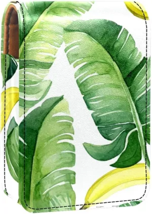 Makeup Organizer,Makeup Lipstick Case for Outside Mini Bag Travel Cosmetic Pouch,Bright Yellow Bananas and Green Leaves