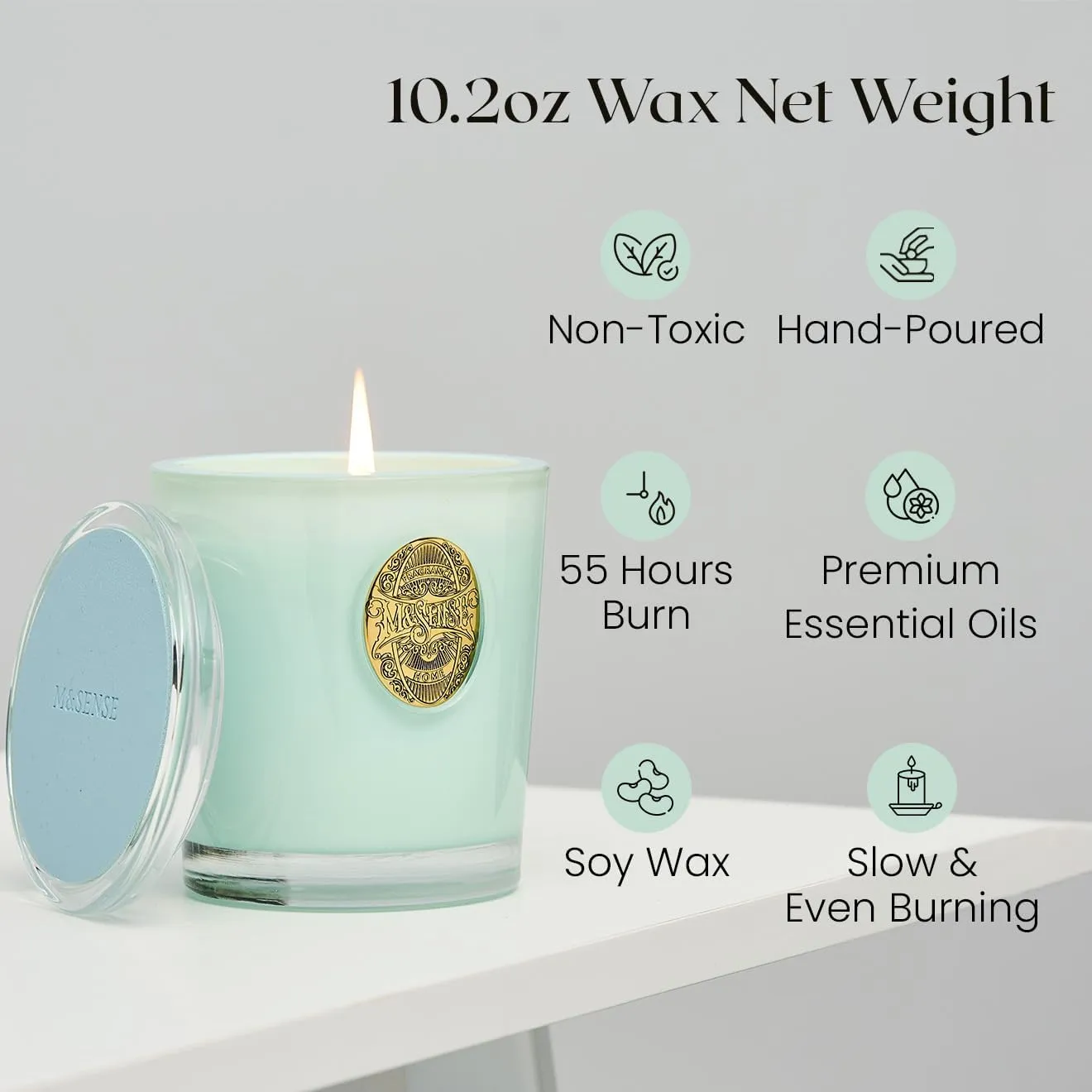 M&SENSE Natural Soy Candle| Basil Wild Mint Green | 10.2 oz, 55H Burn | Luxury Scented Candle for Relaxation, Gifting, Home Décor | for Bedroom, Office, Party