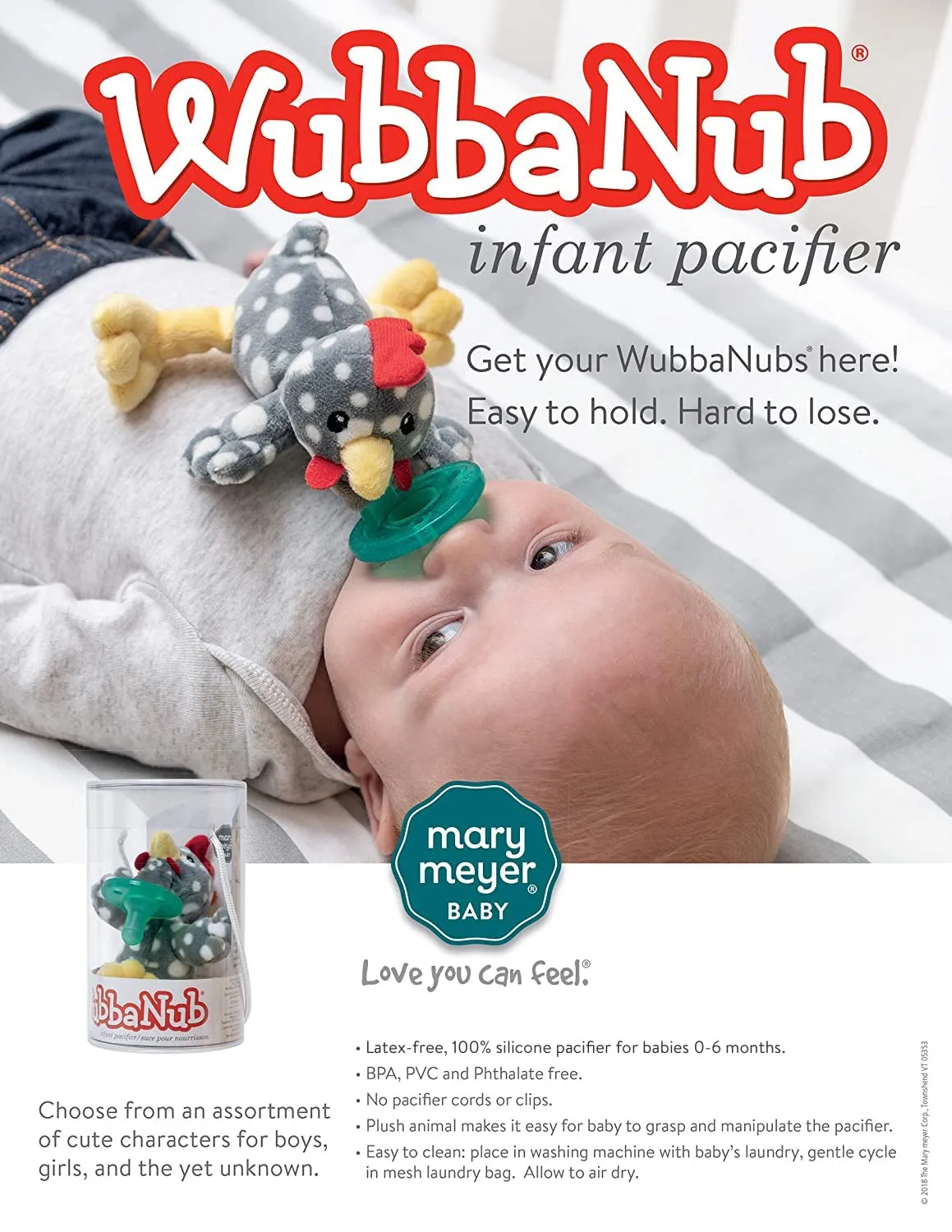 Mary Meyer WubbaNub Infant Pacifier, 6-Inches, Blush Putty Duck