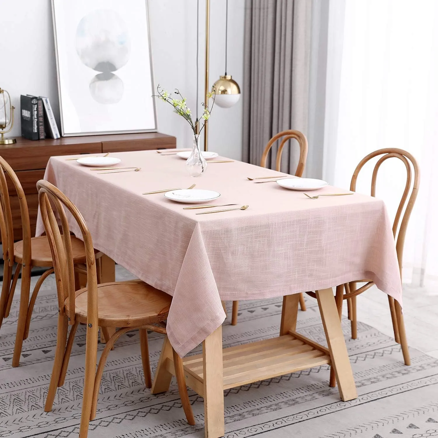 maxmill Lux Faux Linen Table Cloth with Slubby Texture Wrinkle Resistant Anti-Shrink Soft Tablecloth for Kitchen Dining Tabletop for Buffet Banquet Parties Event Dinner Rectangle 52 x 70 Inch Blush