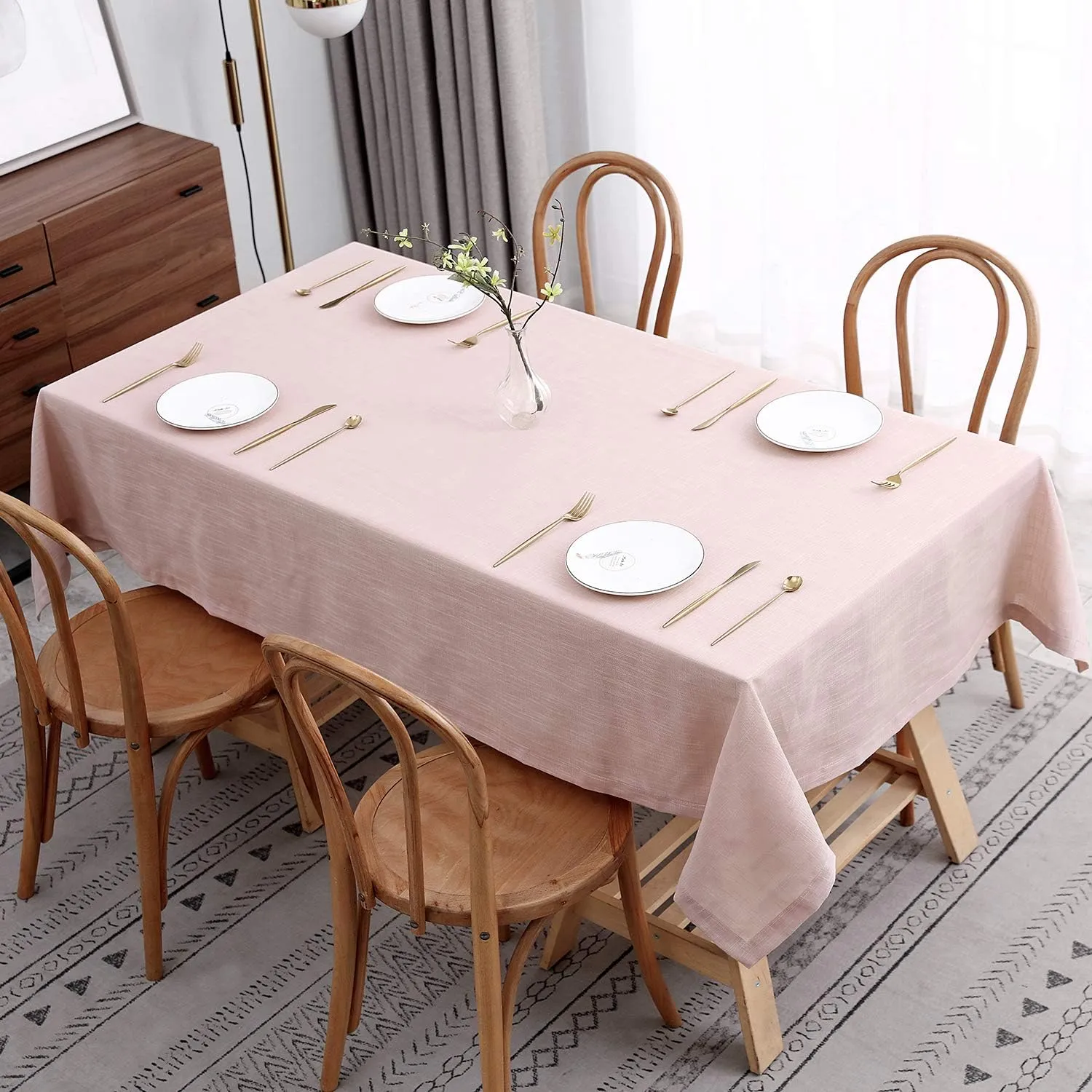maxmill Lux Faux Linen Table Cloth with Slubby Texture Wrinkle Resistant Anti-Shrink Soft Tablecloth for Kitchen Dining Tabletop for Buffet Banquet Parties Event Dinner Rectangle 52 x 70 Inch Blush