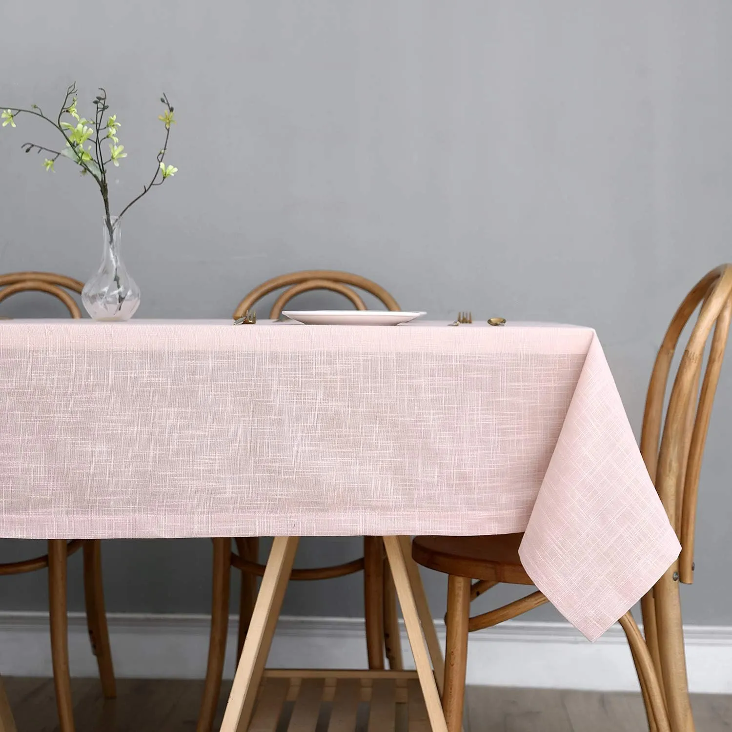 maxmill Lux Faux Linen Table Cloth with Slubby Texture Wrinkle Resistant Anti-Shrink Soft Tablecloth for Kitchen Dining Tabletop for Buffet Banquet Parties Event Dinner Rectangle 52 x 70 Inch Blush