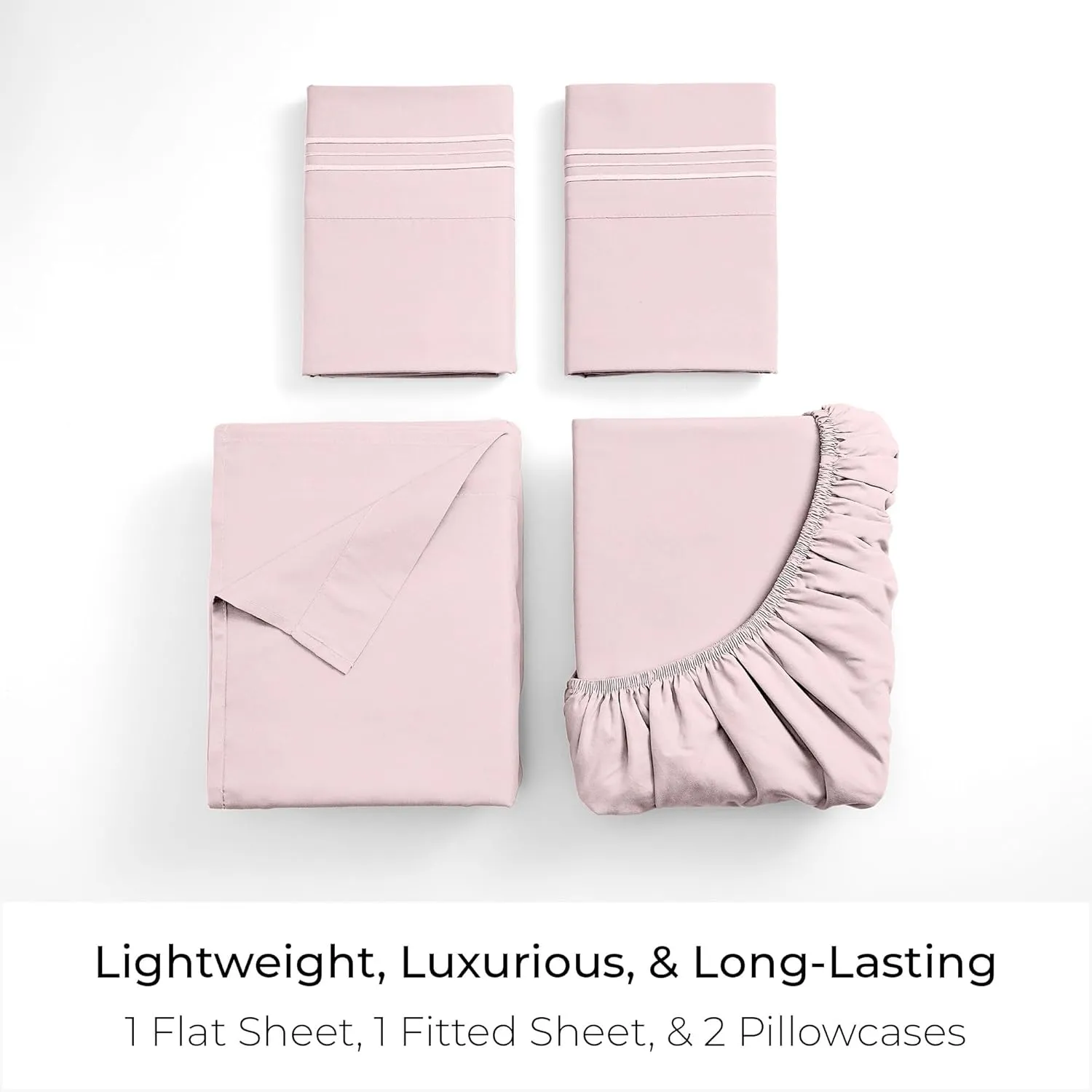 Mellanni Queen Sheets Set - 4 PC Iconic Collection Bedding - Hotel Luxury, Extra Soft, Cooling Bed Sheets - Wrinkle, Fade, Stain Resistant (Queen, Blush Pink)