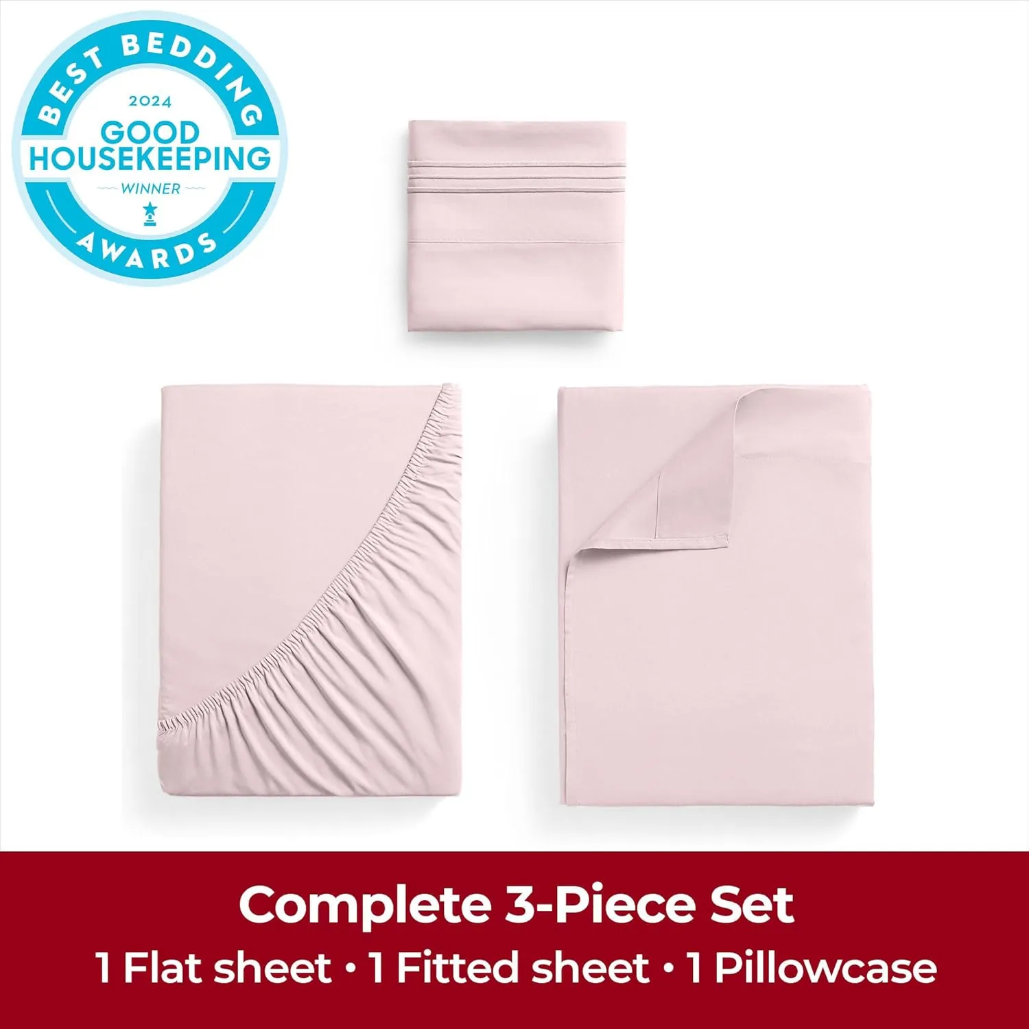 Mellanni Twin Sheets Set - 3 PC Iconic Collection Bedding - Hotel Luxury, Extra Soft, Cooling Bed Sheets - Wrinkle, Fade, Stain Resistant (Twin, Blush Pink)