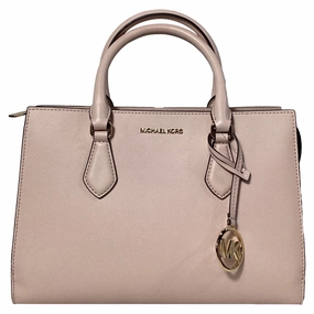 Michael Kors Sheila Medium Satchel in Powder Blush Pink Faux Saffiano Leather