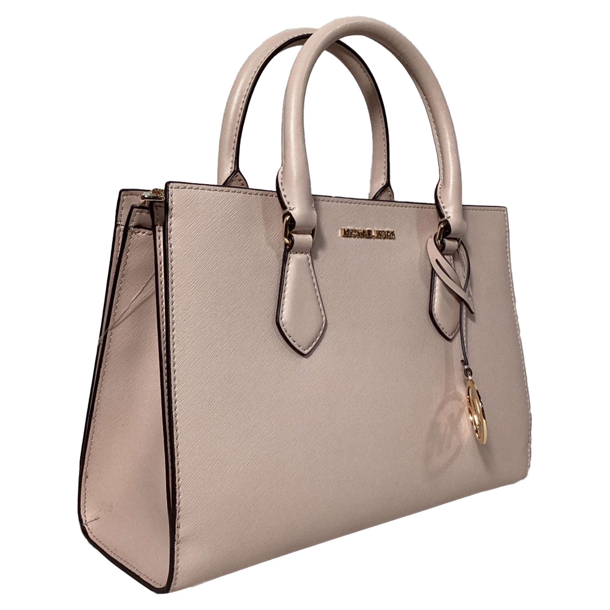 Michael Kors Sheila Medium Satchel in Powder Blush Pink Faux Saffiano Leather