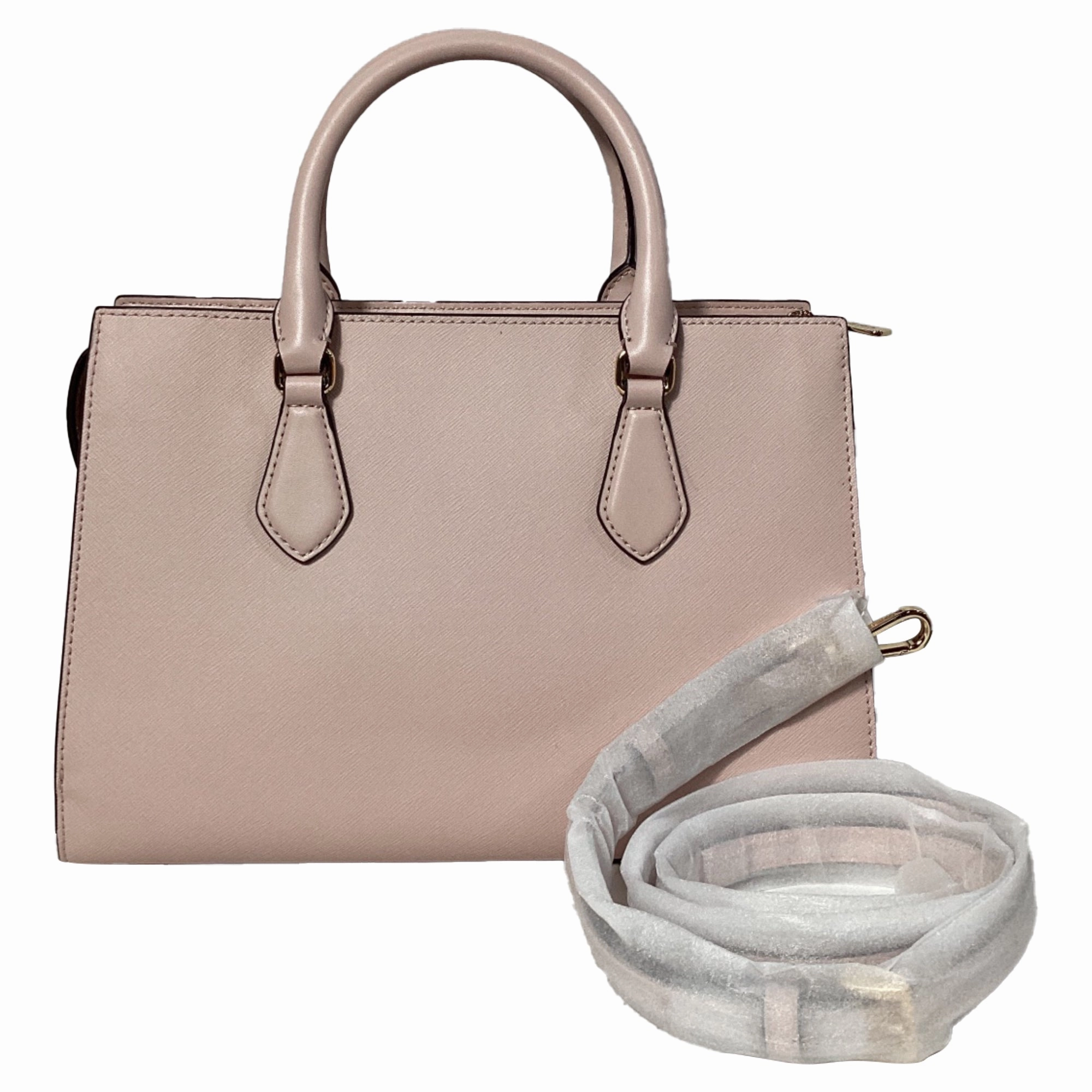 Michael Kors Sheila Medium Satchel in Powder Blush Pink Faux Saffiano Leather