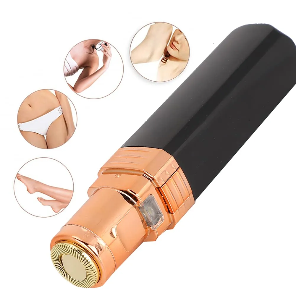 Mini Electric Hair Remover Cute Lipstick Shape Portable Hair Removal Machine for Women (Bright black)