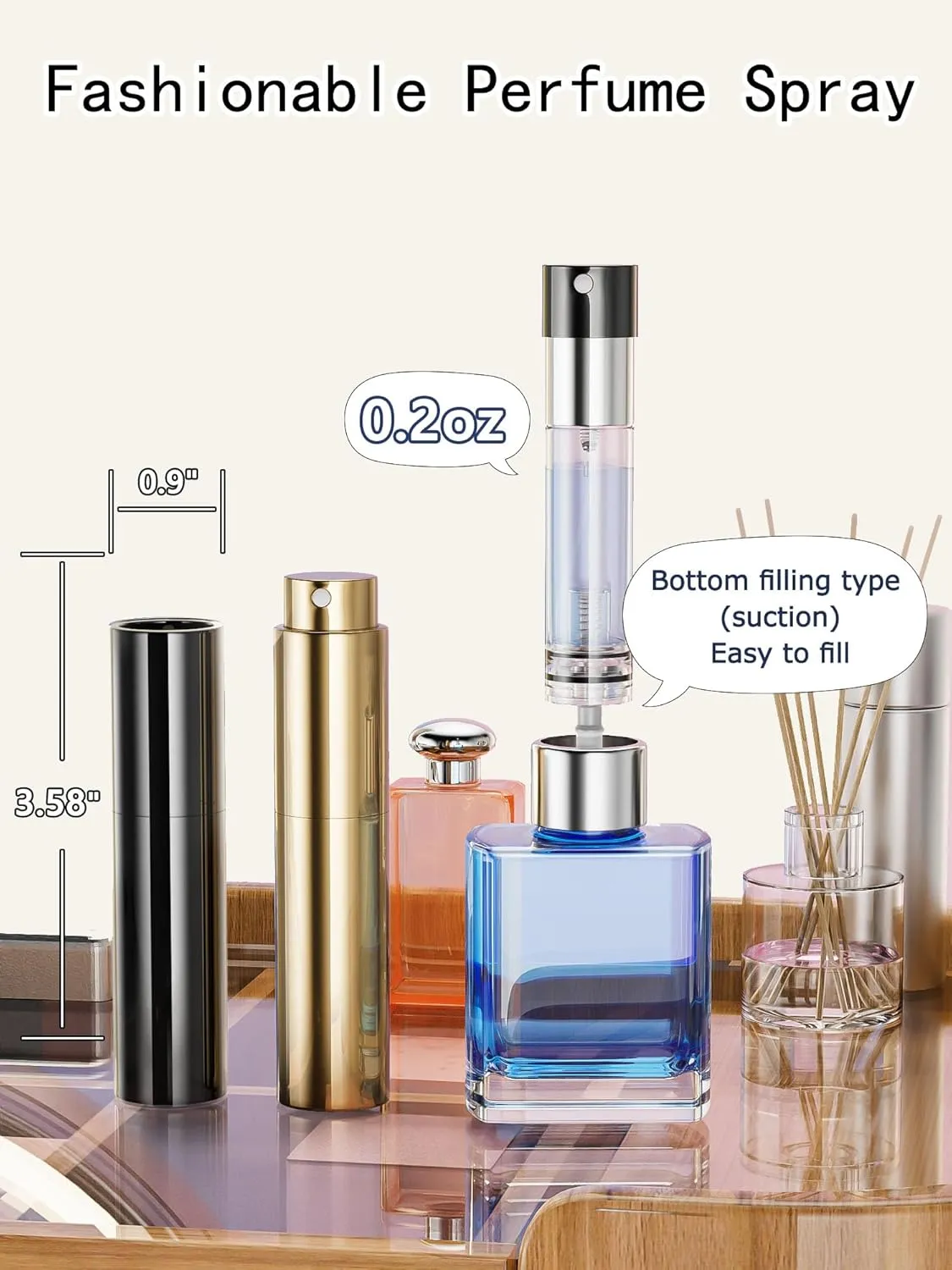 Mini Perfume Refillable Bottle Travel Size Perfume Atomizer Fast Refill Spray Bottle (5ml/0.2oz) (Bright Black)