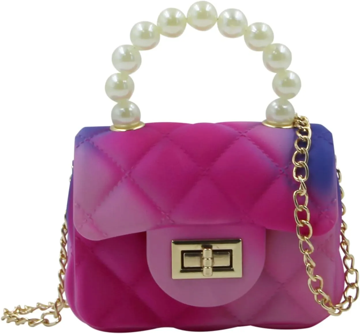 Mini Pink Purse for Little Girls Tie Dyed Handbag Jelly Shoulder Bag Satchel Crossbody Purse with Pearls Handle(Small)