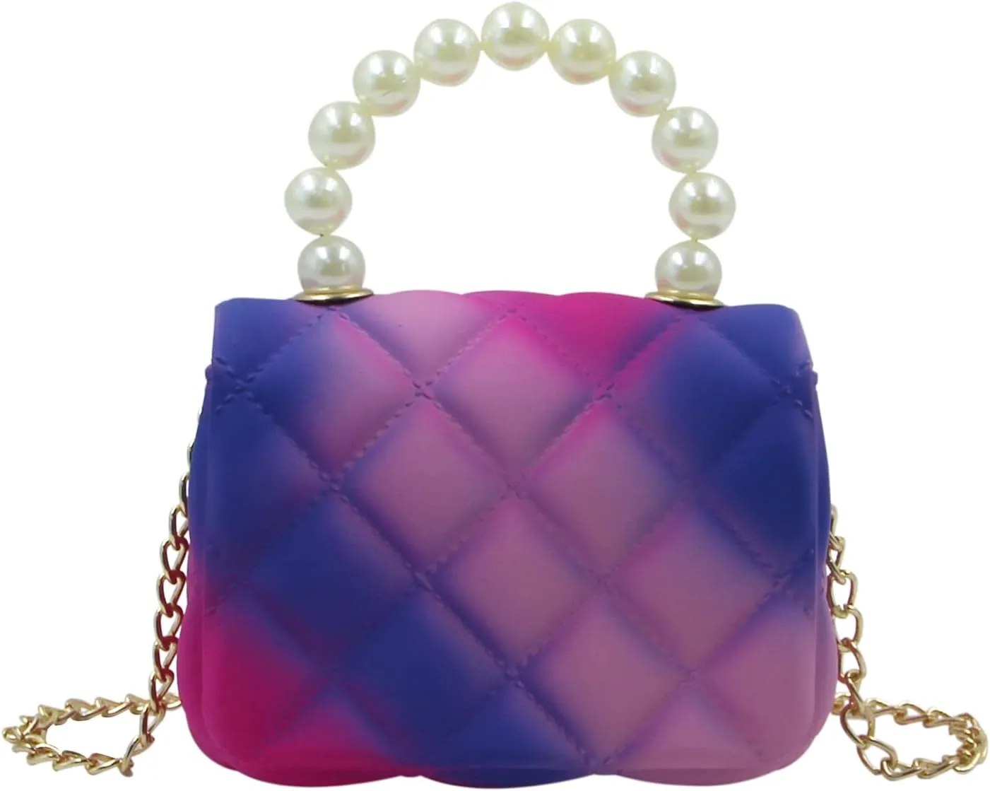 Mini Pink Purse for Little Girls Tie Dyed Handbag Jelly Shoulder Bag Satchel Crossbody Purse with Pearls Handle(Small)
