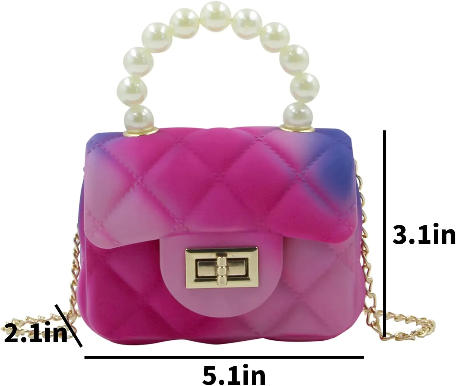 Mini Pink Purse for Little Girls Tie Dyed Handbag Jelly Shoulder Bag Satchel Crossbody Purse with Pearls Handle(Small)