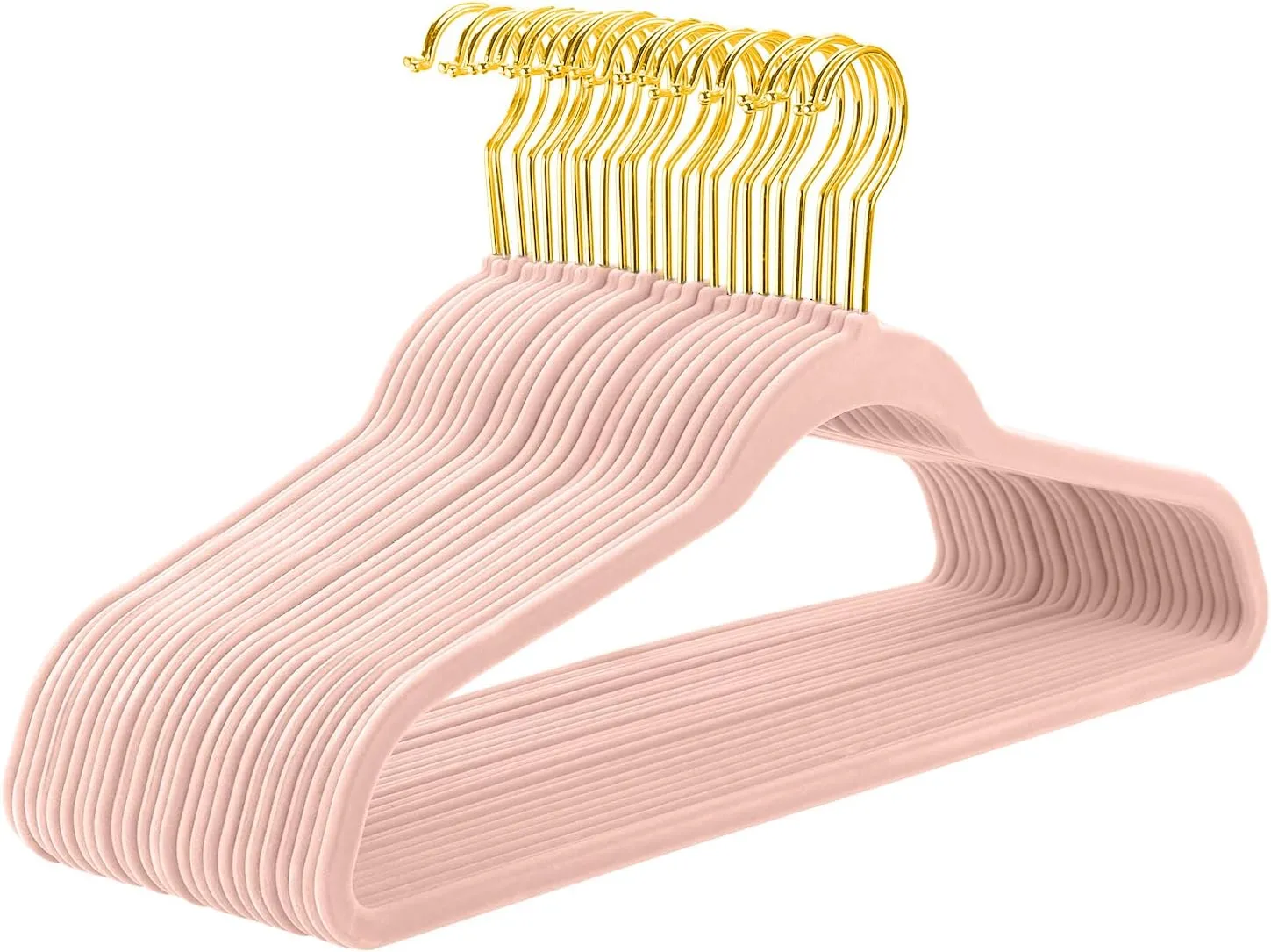 MIZGI Blush Pink Velvet Hangers 50 Pack,Premium Gold Clothes Hangers Non-Slip Felt,Sturdy Pink Heavy Duty Coat,Durable Suit for Space Saving, No Hanger Marks