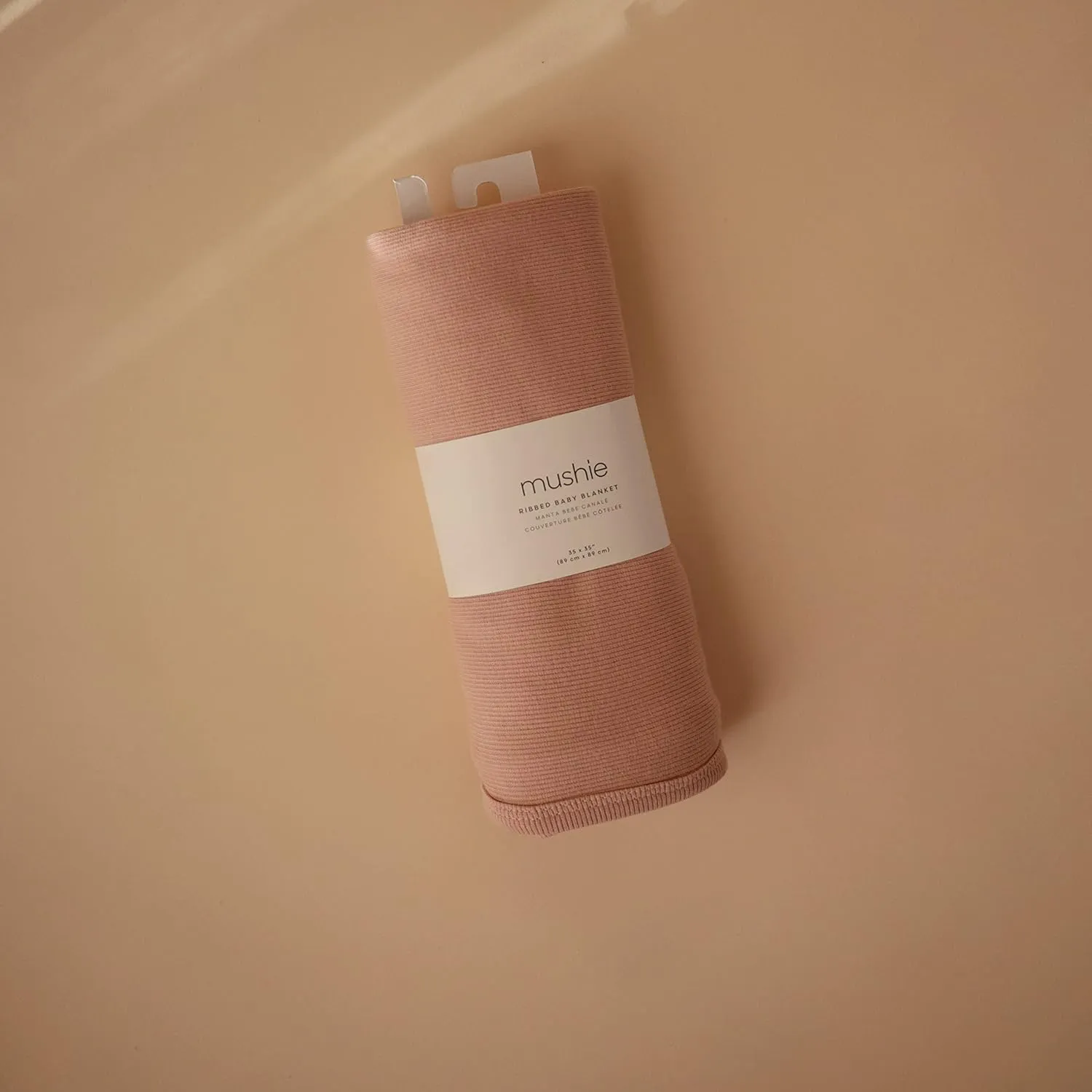 mushie Extra Soft Baby Blanket | Cotton and Elastane Ribbed Receiving Blanket, Swaddle, Stroller | 35x35 Inch (Blush)