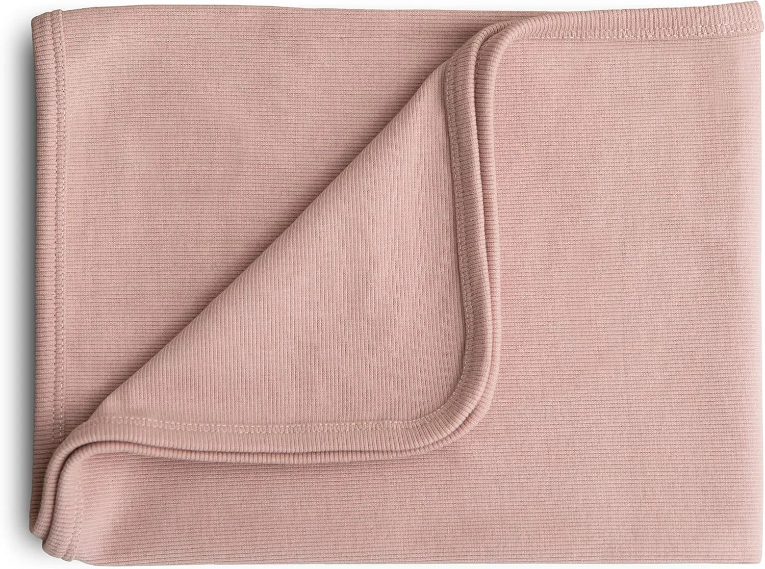 mushie Extra Soft Baby Blanket | Cotton and Elastane Ribbed Receiving Blanket, Swaddle, Stroller | 35x35 Inch (Blush)
