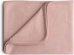 mushie Extra Soft Baby Blanket | Cotton and Elastane Ribbed Receiving Blanket, Swaddle, Stroller | 35x35 Inch (Blush)