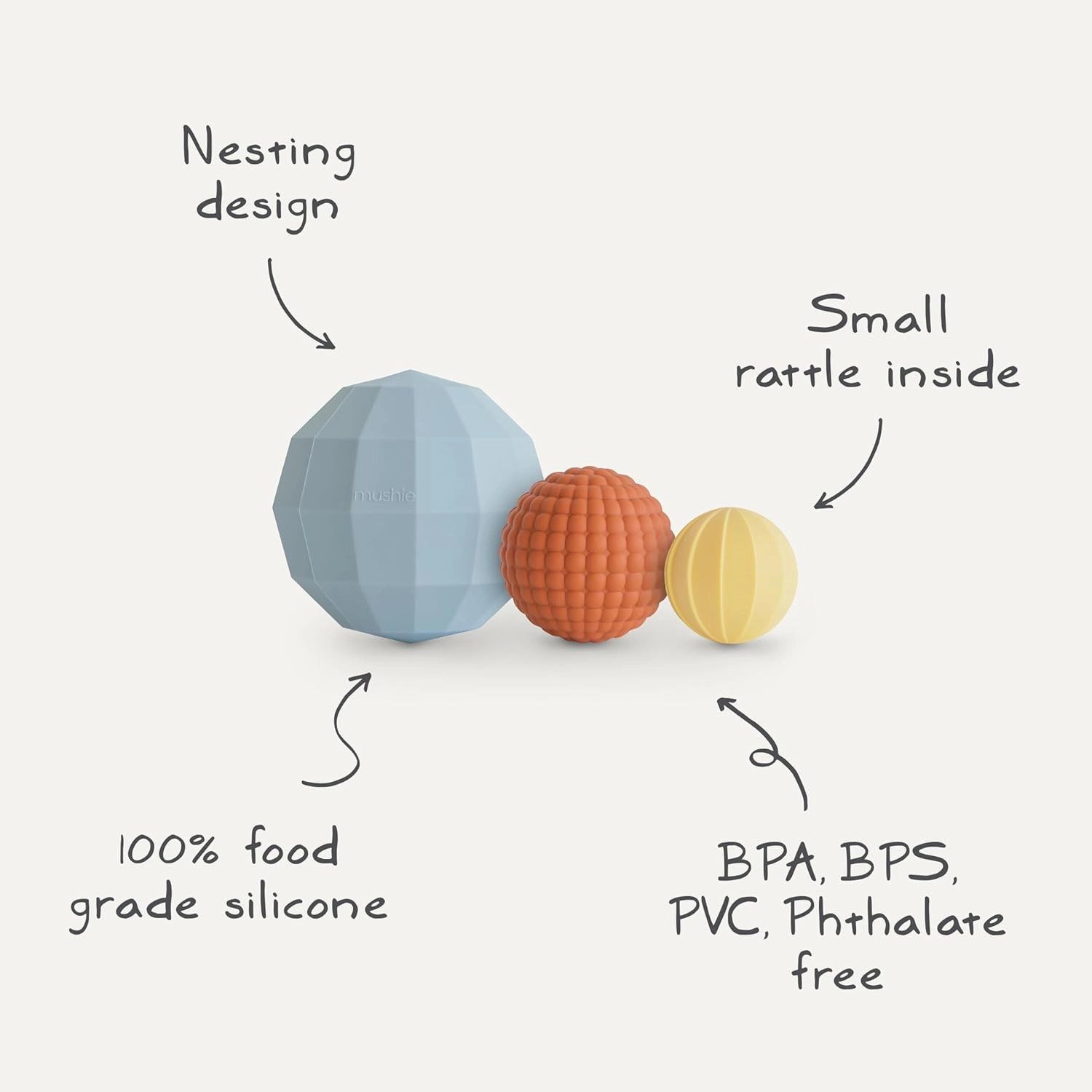 mushie Silicone Nesting Spheres Sensory Toy (Blush)