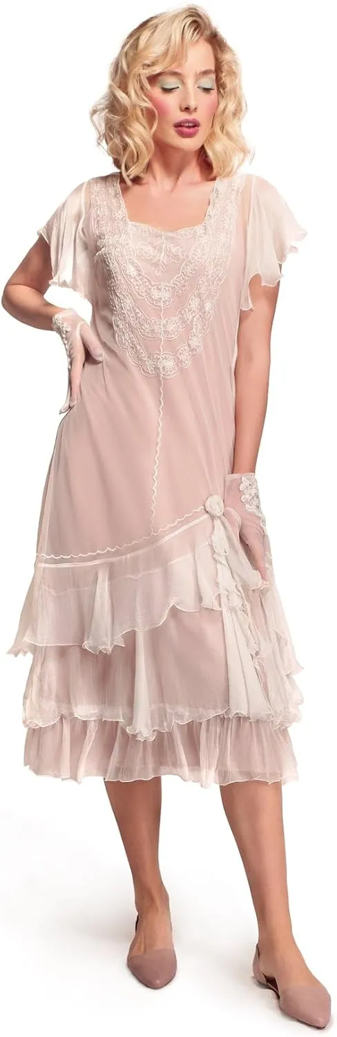 Nataya AL-283 Women's 1920s Flapper Vintage Style Wedding Dress in Ivory
