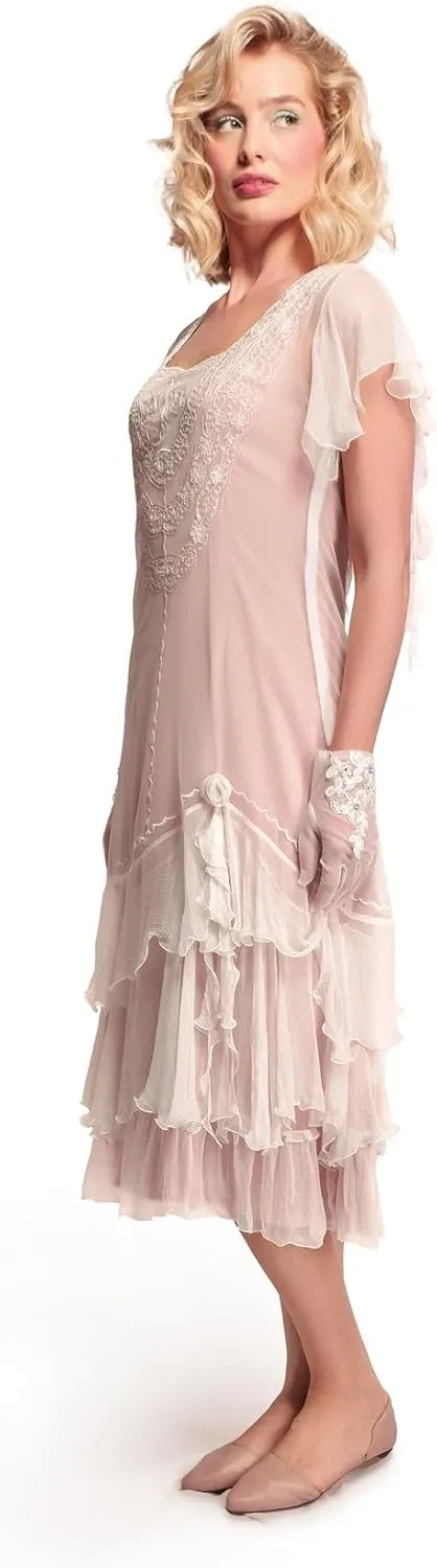 Nataya AL-283 Women's 1920s Flapper Vintage Style Wedding Dress in Ivory