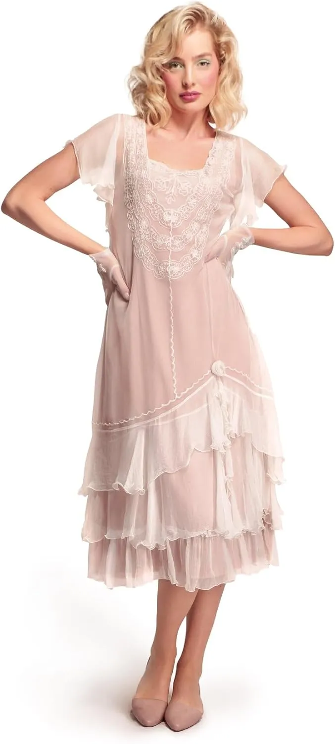 Nataya AL-283 Women's 1920s Flapper Vintage Style Wedding Dress in Ivory