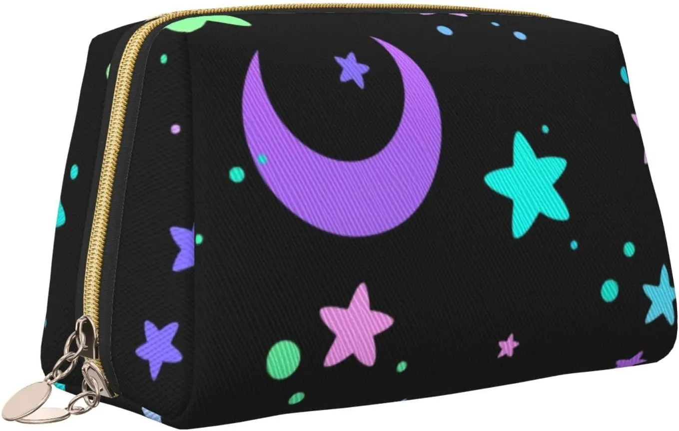 New Moon And Stars Makeup Bag Large Makeup Bag Zipper Pouch Travel Cosmetic Organizer For Women