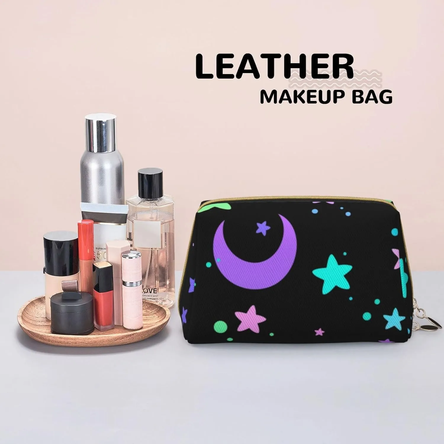 New Moon And Stars Makeup Bag Large Makeup Bag Zipper Pouch Travel Cosmetic Organizer For Women