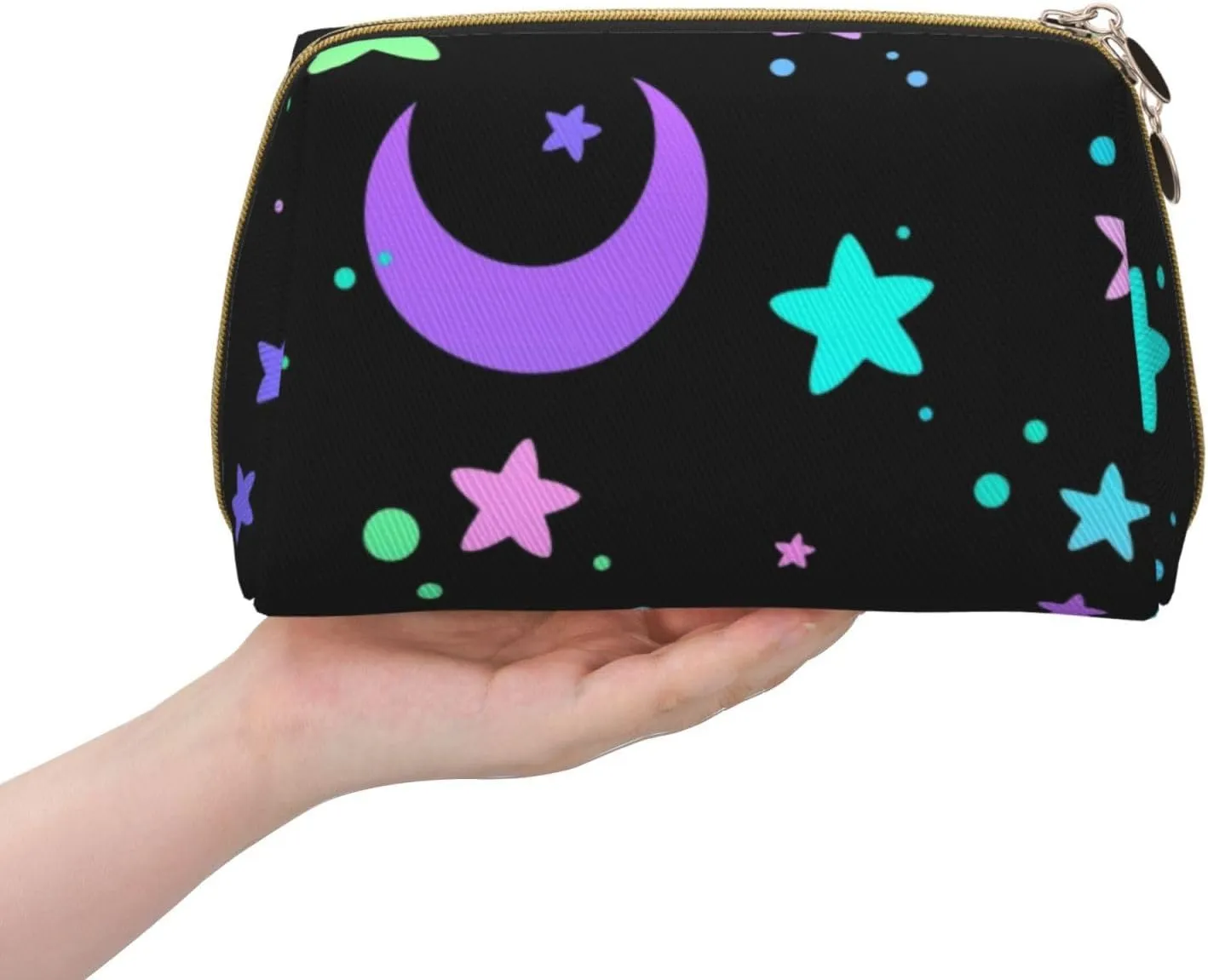 New Moon And Stars Makeup Bag Large Makeup Bag Zipper Pouch Travel Cosmetic Organizer For Women