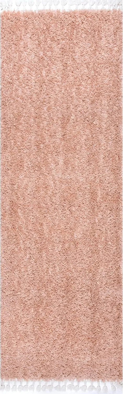 nuLOOM Neva Solid 2x6 Runner Shag Rug for Living Room Bedroom Dining Room Nursery Entryway Hallway, Blush/Ivory