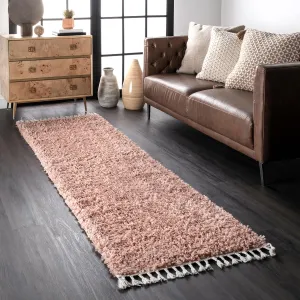 nuLOOM Neva Solid 2x6 Runner Shag Rug for Living Room Bedroom Dining Room Nursery Entryway Hallway, Blush/Ivory