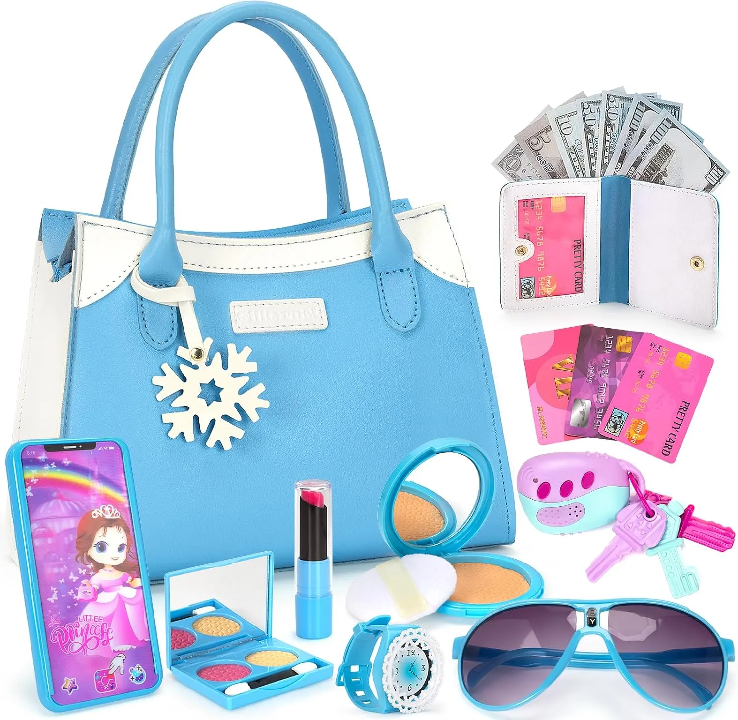 Officygnet Toddler Purse for Girls, Princess Makeup Play Girl Toys for 3 4 5 6 7 8 Years Old, Birthday Gift for Girls Age 3-5 4-6 6-8, Play Purse with Accessories, Kids Toy Purse for Little Girl
