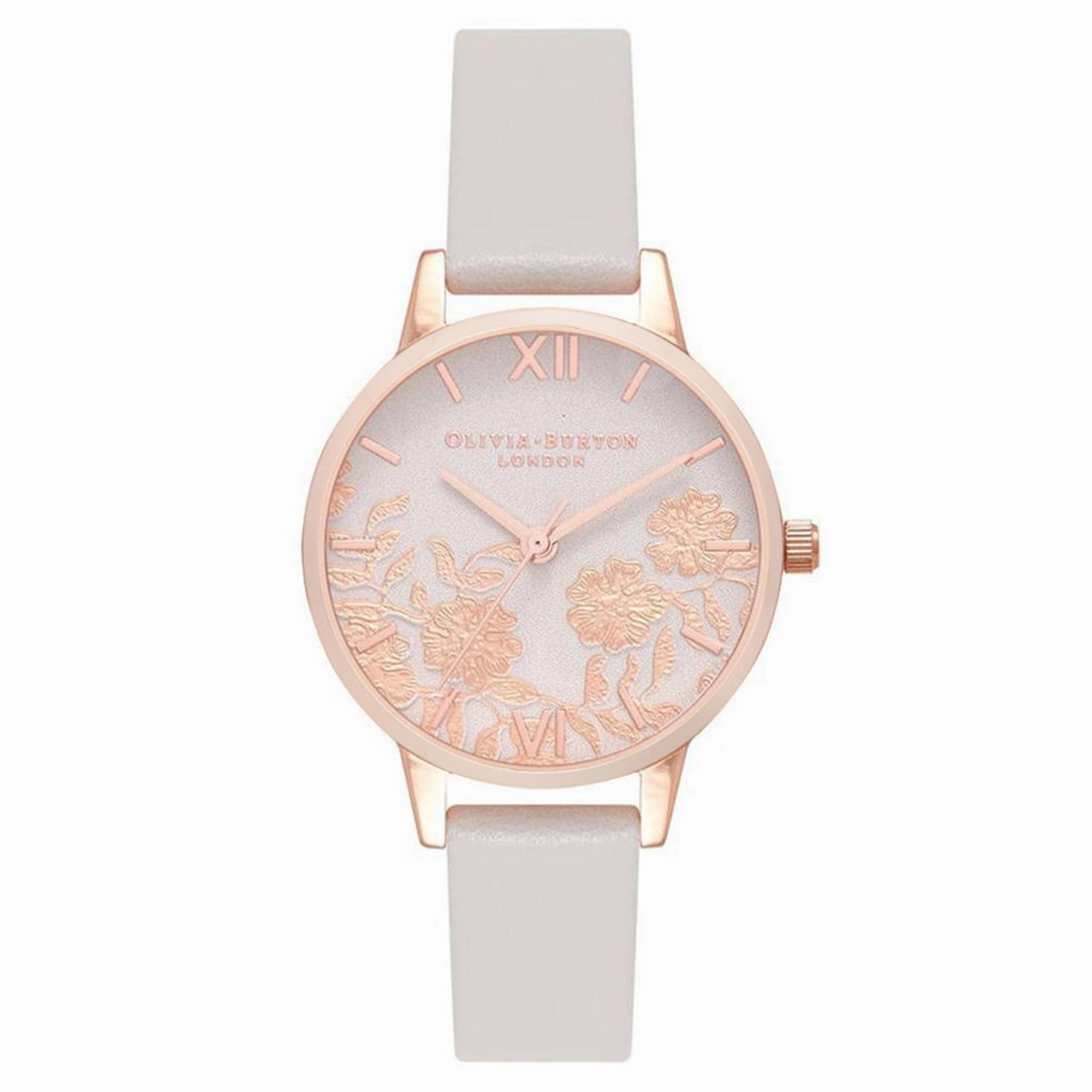 Olivia Burton Lace Detail Blush Leather Floral Dial Women's Watch - OB16MV69