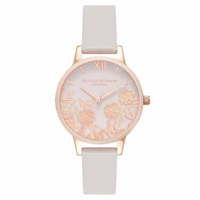 Olivia Burton Lace Detail Blush Leather Floral Dial Women's Watch - OB16MV69