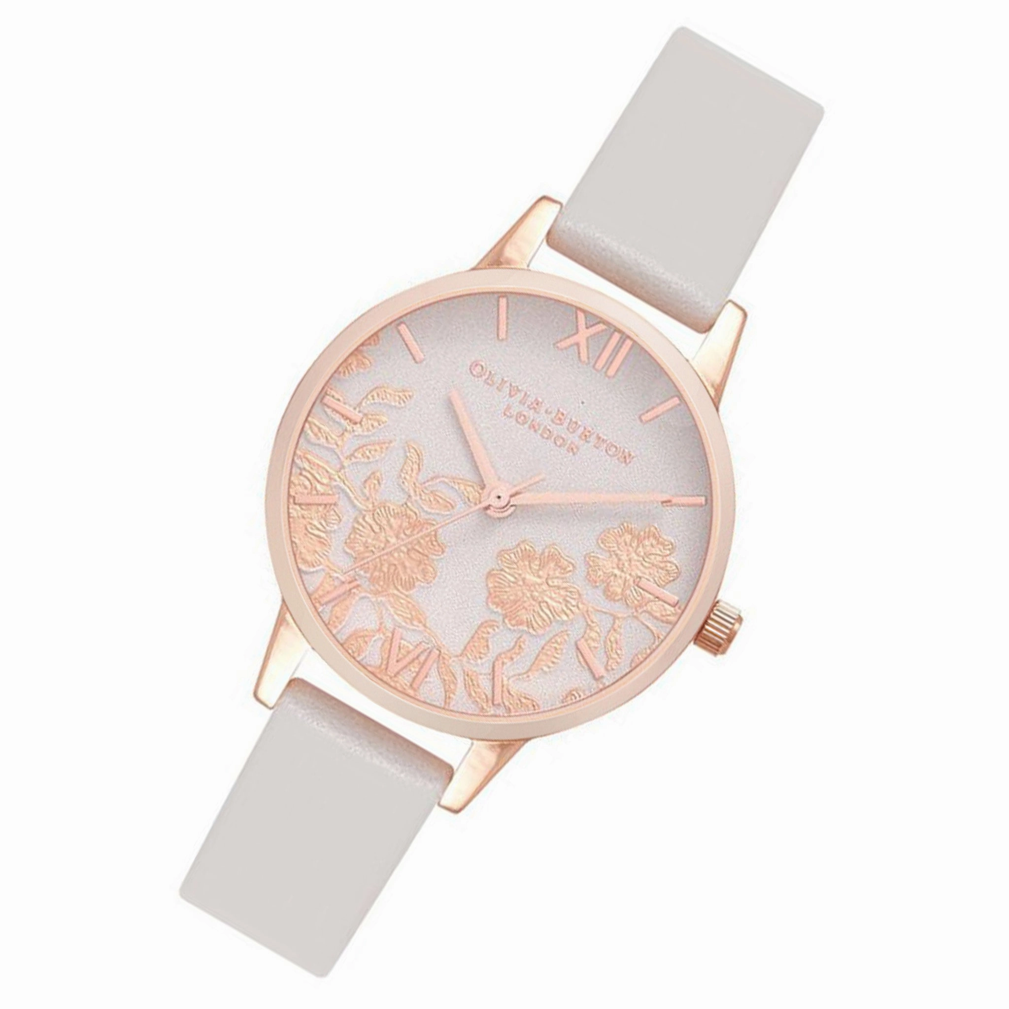Olivia Burton Lace Detail Blush Leather Floral Dial Women's Watch - OB16MV69