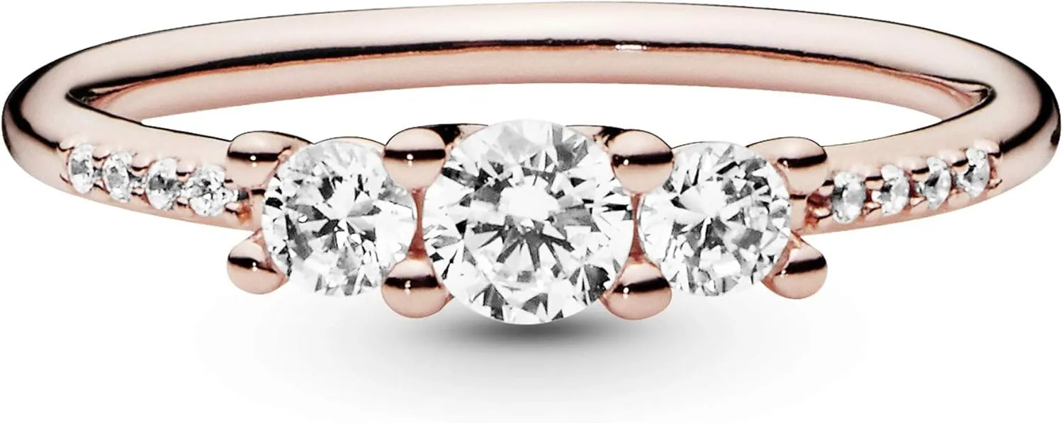 PANDORA Clear Three-Stone Ring - Silver Ring for Women - Layering or Stackable Ring - Gift for Her - Silver with Cubic Zirconia - With Gift Box