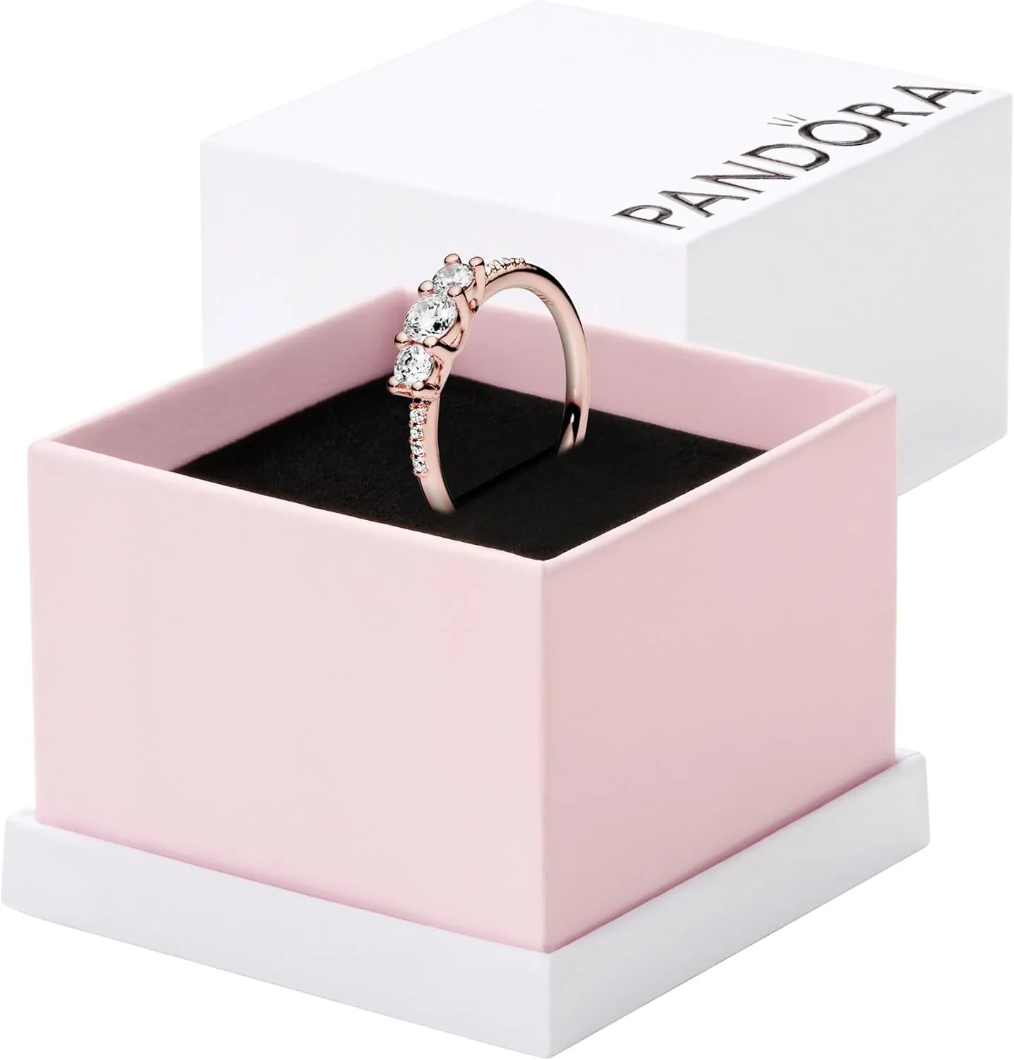 PANDORA Clear Three-Stone Ring - Silver Ring for Women - Layering or Stackable Ring - Gift for Her - Silver with Cubic Zirconia - With Gift Box
