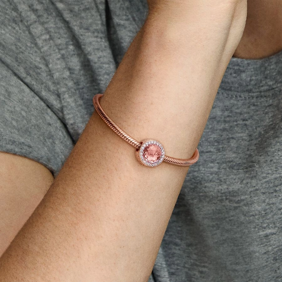 Pandora 14k Rose gold-plated charm with blush pink crystal and clear cubic zirconia