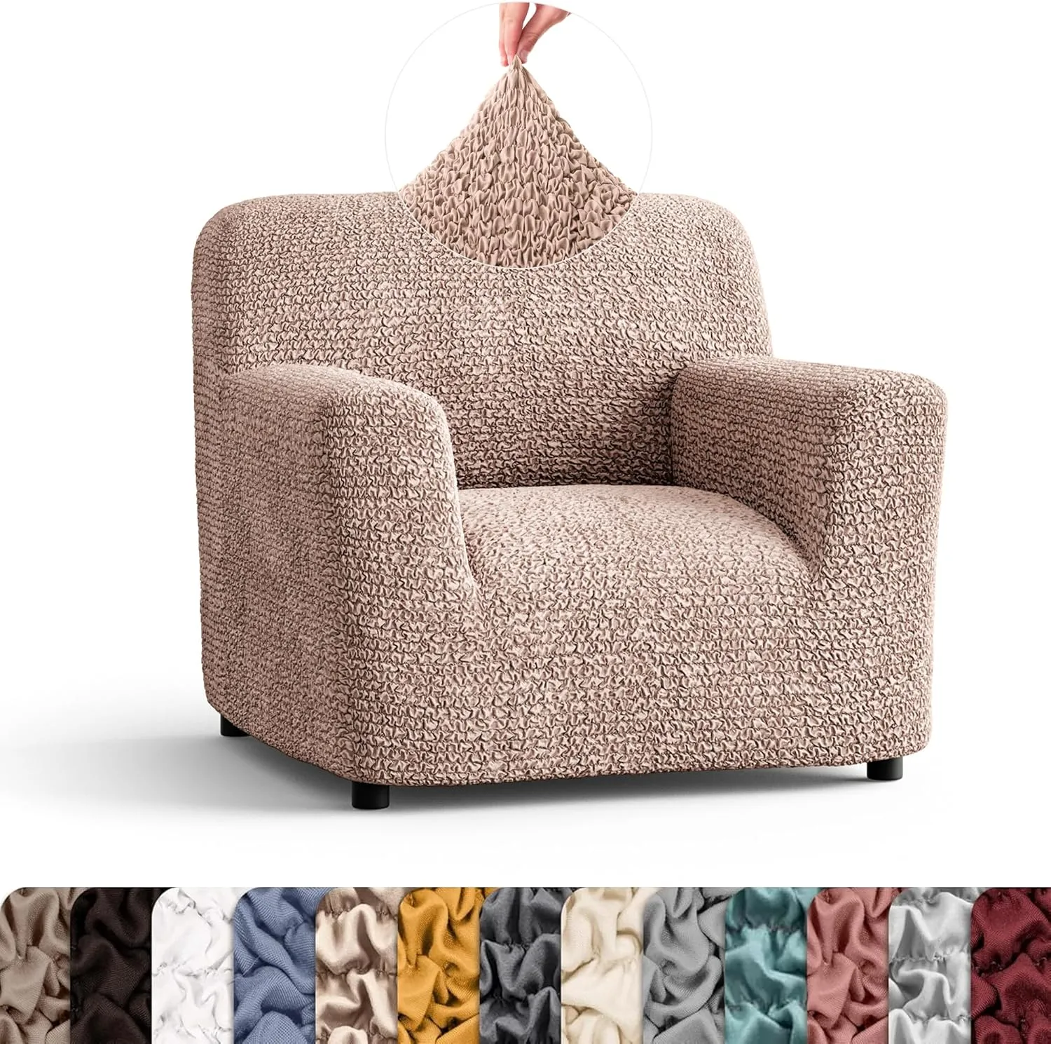 PAULATO BY GA.I.CO. Chair Cover - Armchair Cover - Armchair Slipcover - Soft Polyester Fabric Slipcover - 1-Piece Form Fit Stretch Furniture Protector - Microfibra Collection - Blush Taupe (Chair)