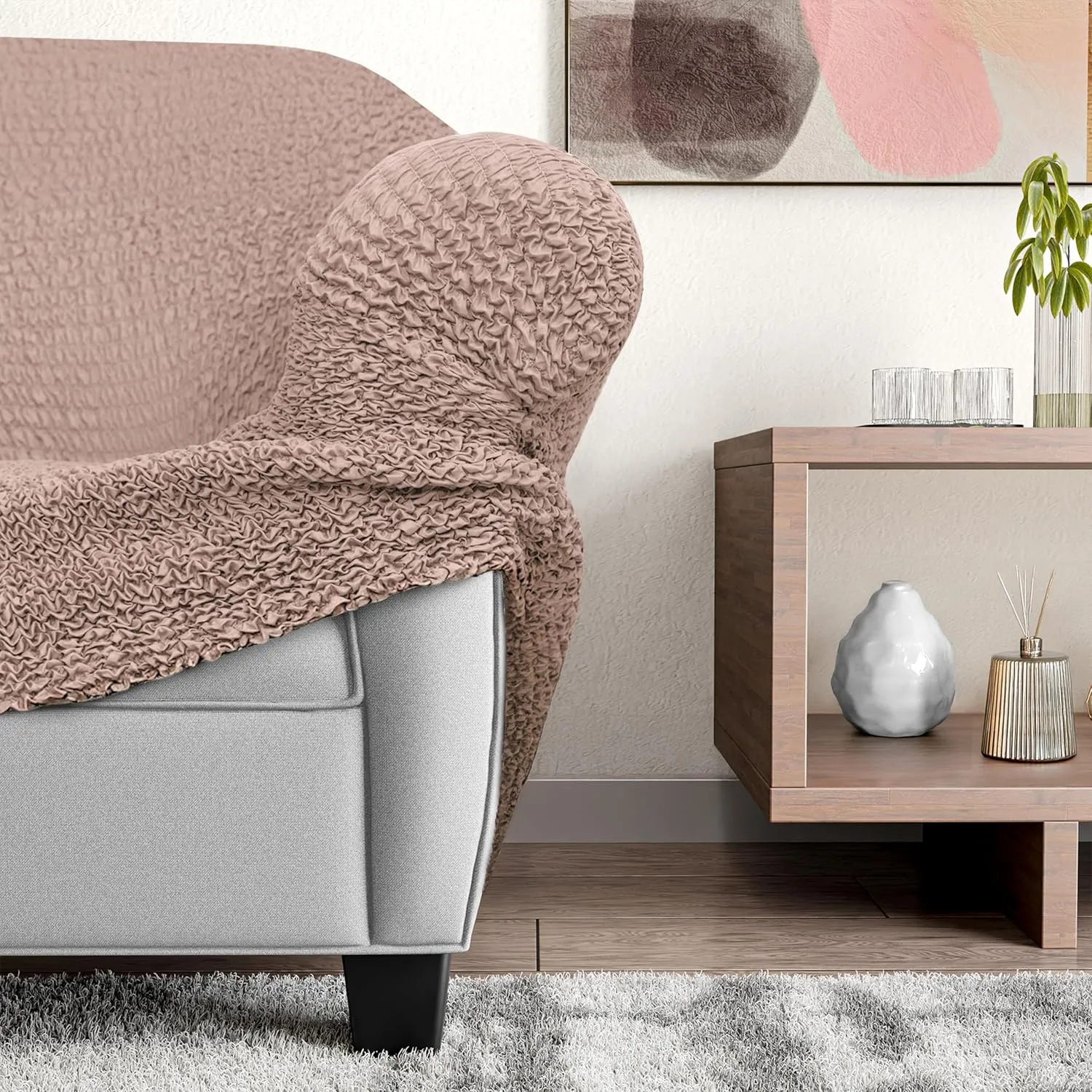 PAULATO BY GA.I.CO. Chair Cover - Armchair Cover - Armchair Slipcover - Soft Polyester Fabric Slipcover - 1-Piece Form Fit Stretch Furniture Protector - Microfibra Collection - Blush Taupe (Chair)