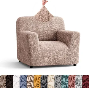 PAULATO BY GA.I.CO. Chair Cover - Armchair Cover - Armchair Slipcover - Soft Polyester Fabric Slipcover - 1-Piece Form Fit Stretch Furniture Protector - Microfibra Collection - Blush Taupe (Chair)