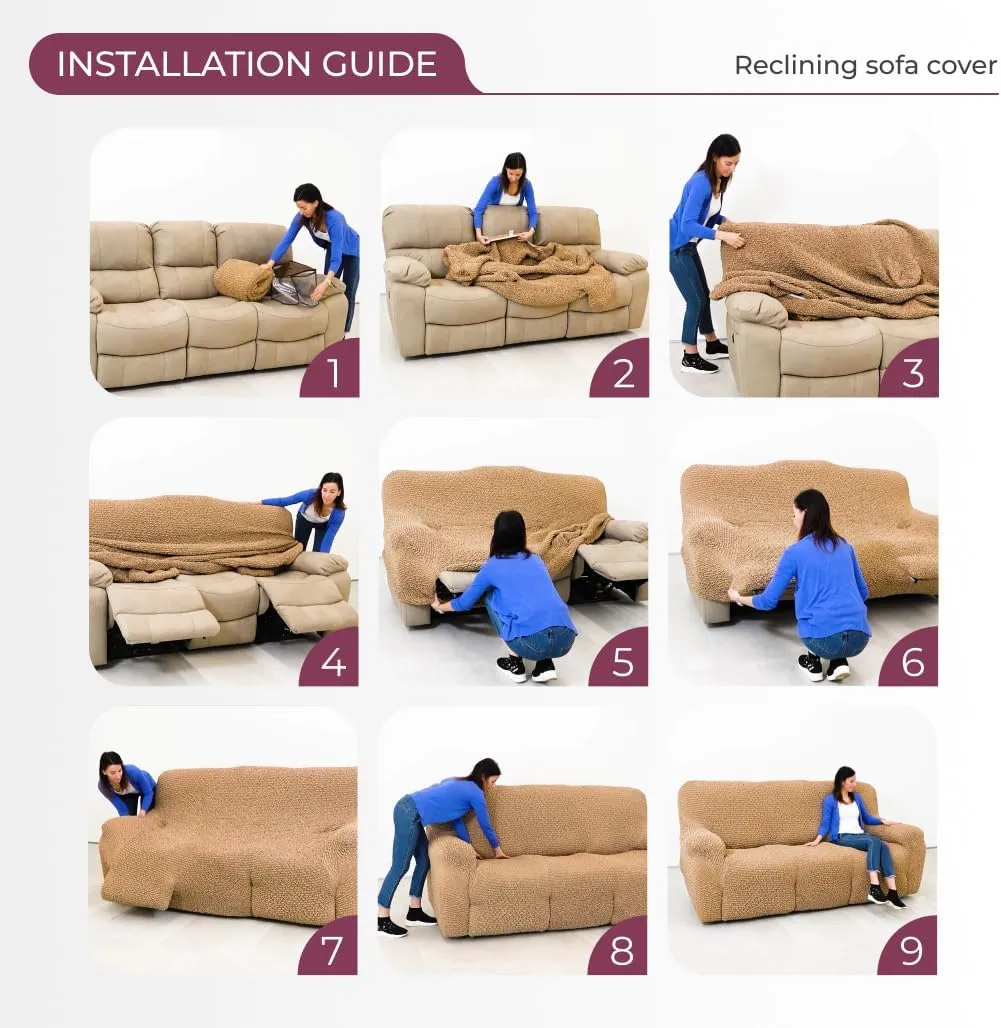PAULATO BY GA.I.CO. Recliner Sofa Cover - Reclining Couch Slipcover - Soft Polyester Fabric Slipcover - 1-Piece Form Fit Stretch Furniture Protector - Microfibra Collection - Blush Taupe (Couch Cover)
