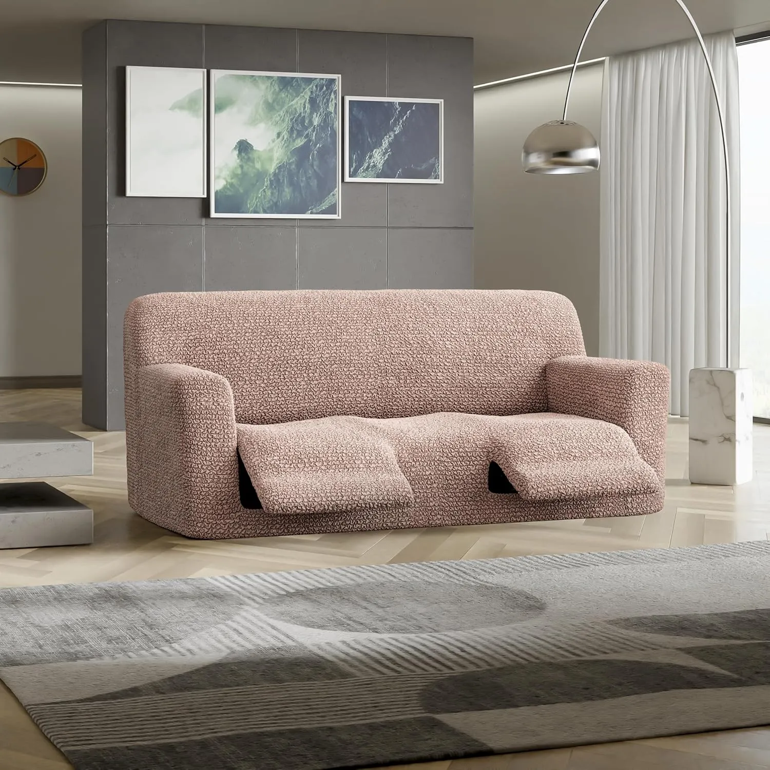 PAULATO BY GA.I.CO. Recliner Sofa Cover - Reclining Couch Slipcover - Soft Polyester Fabric Slipcover - 1-Piece Form Fit Stretch Furniture Protector - Microfibra Collection - Blush Taupe (Couch Cover)
