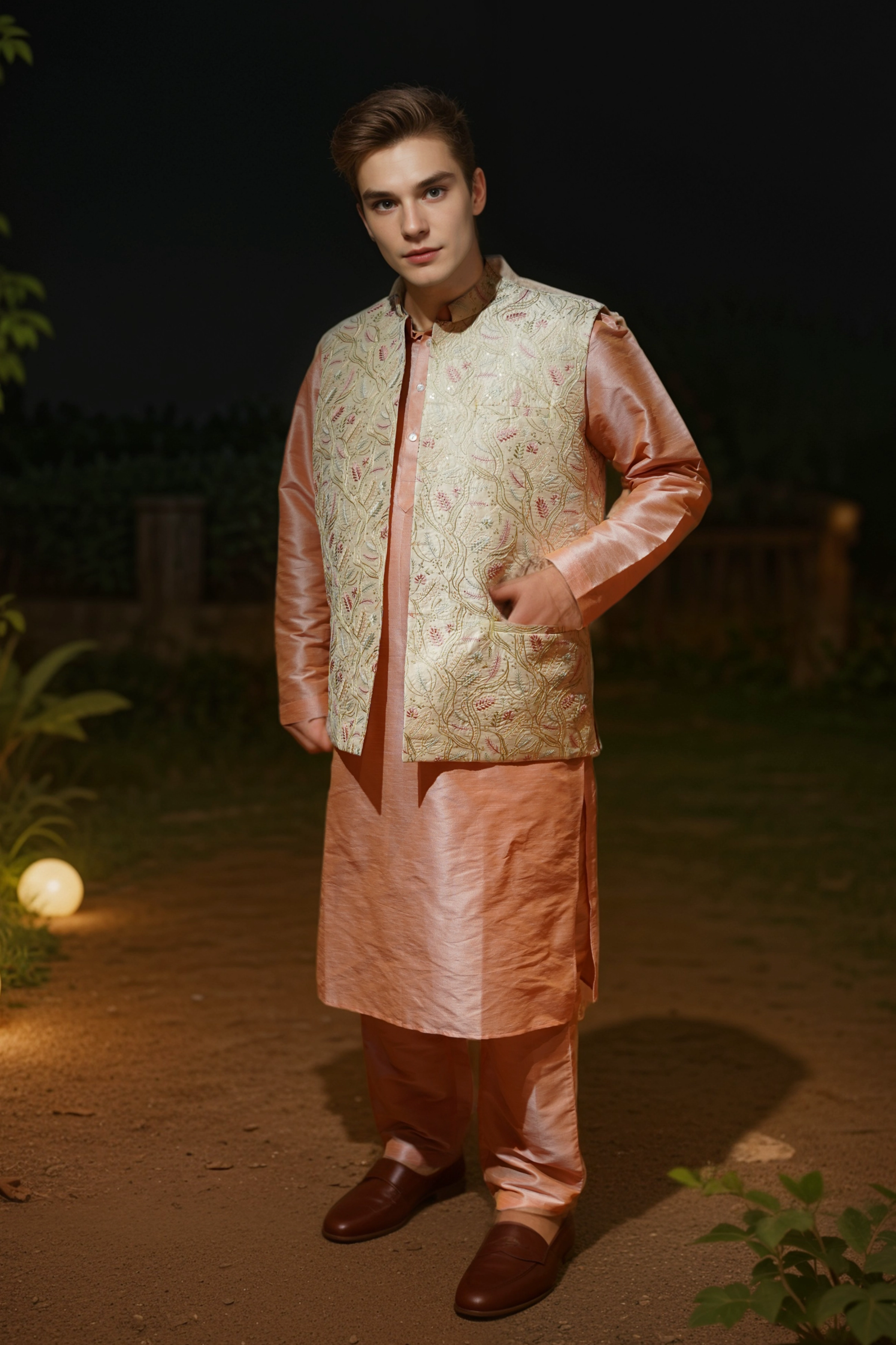 Peachy Blush Kurta Jacket Set