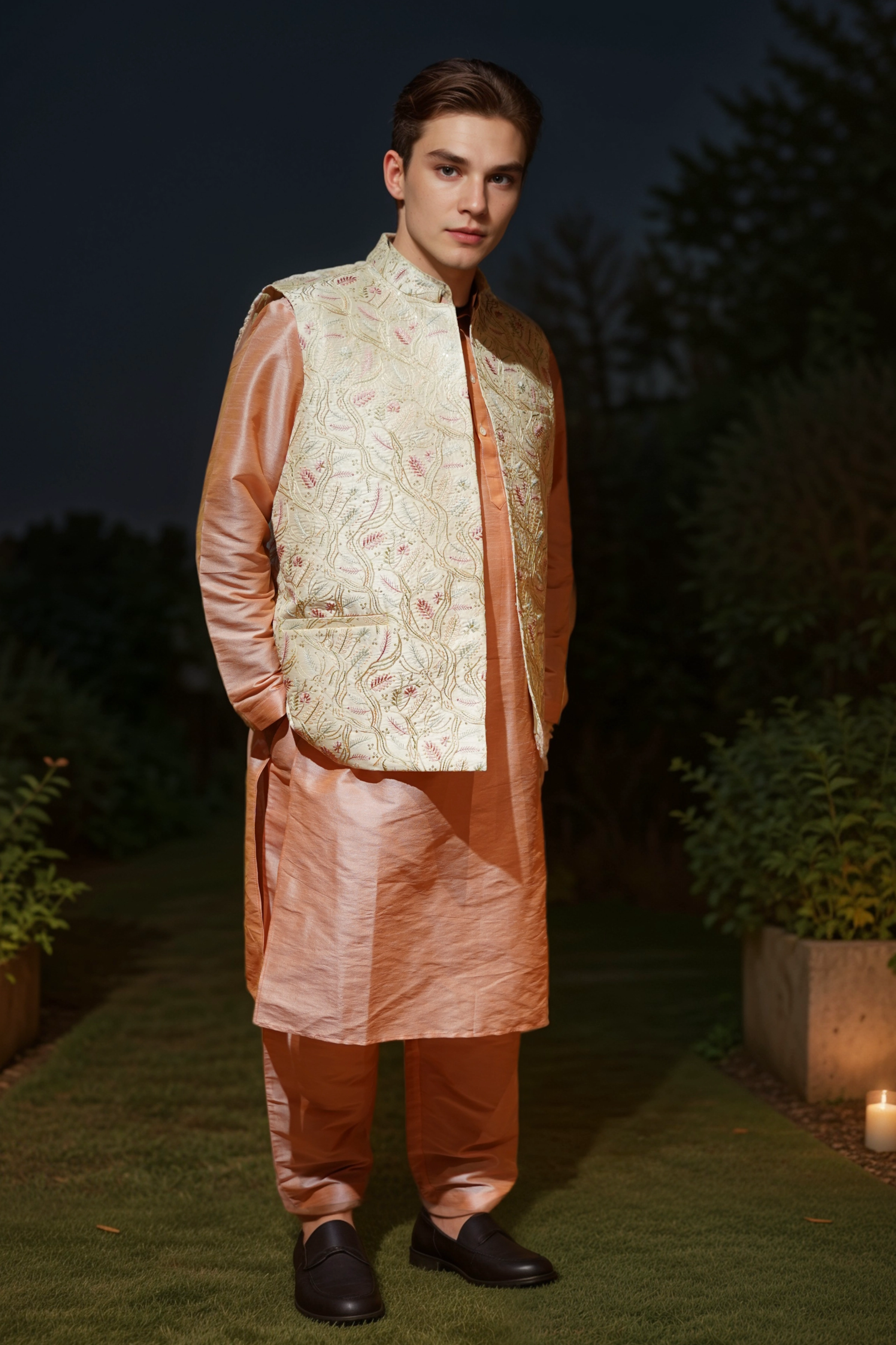 Peachy Blush Kurta Jacket Set