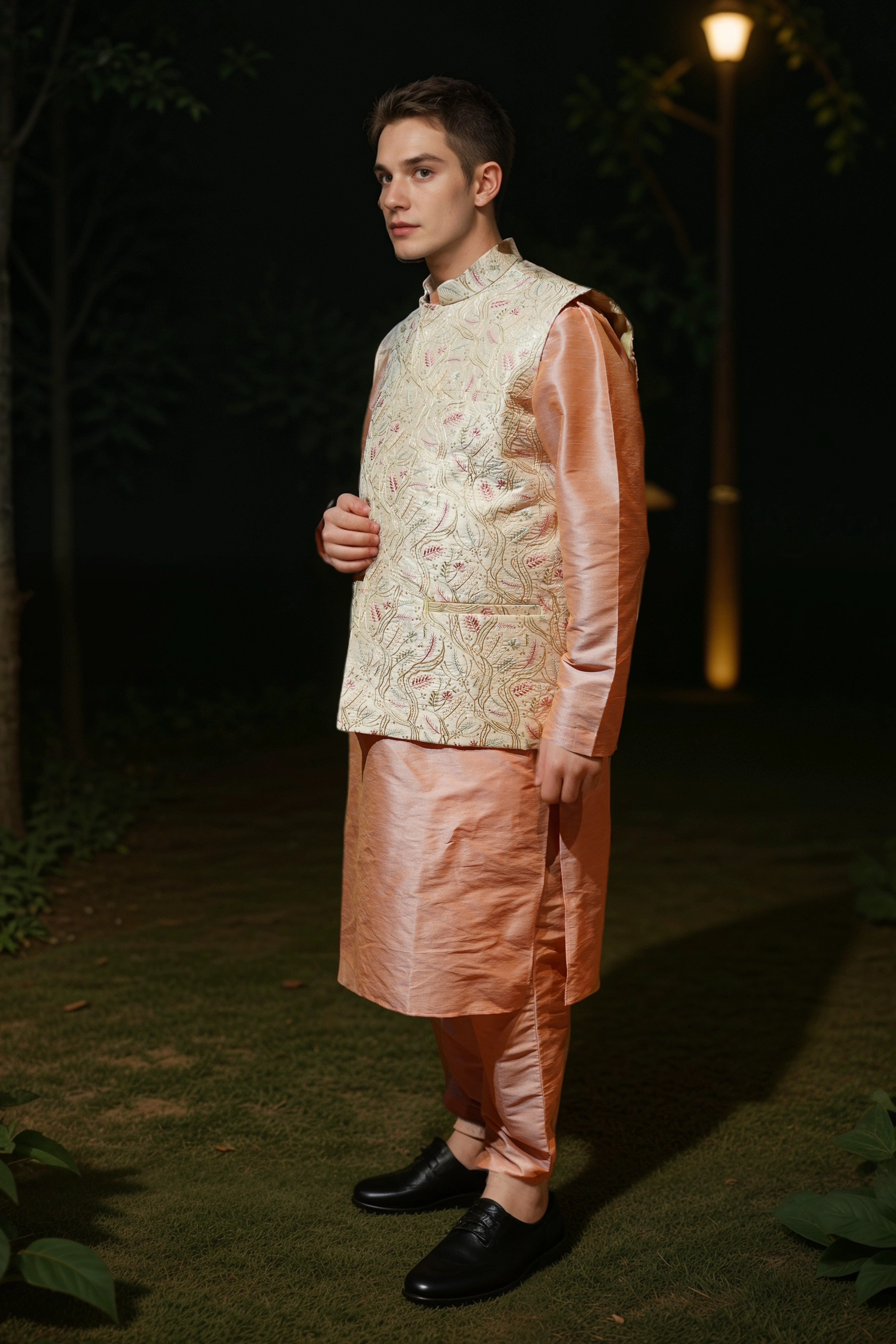 Peachy Blush Kurta Jacket Set