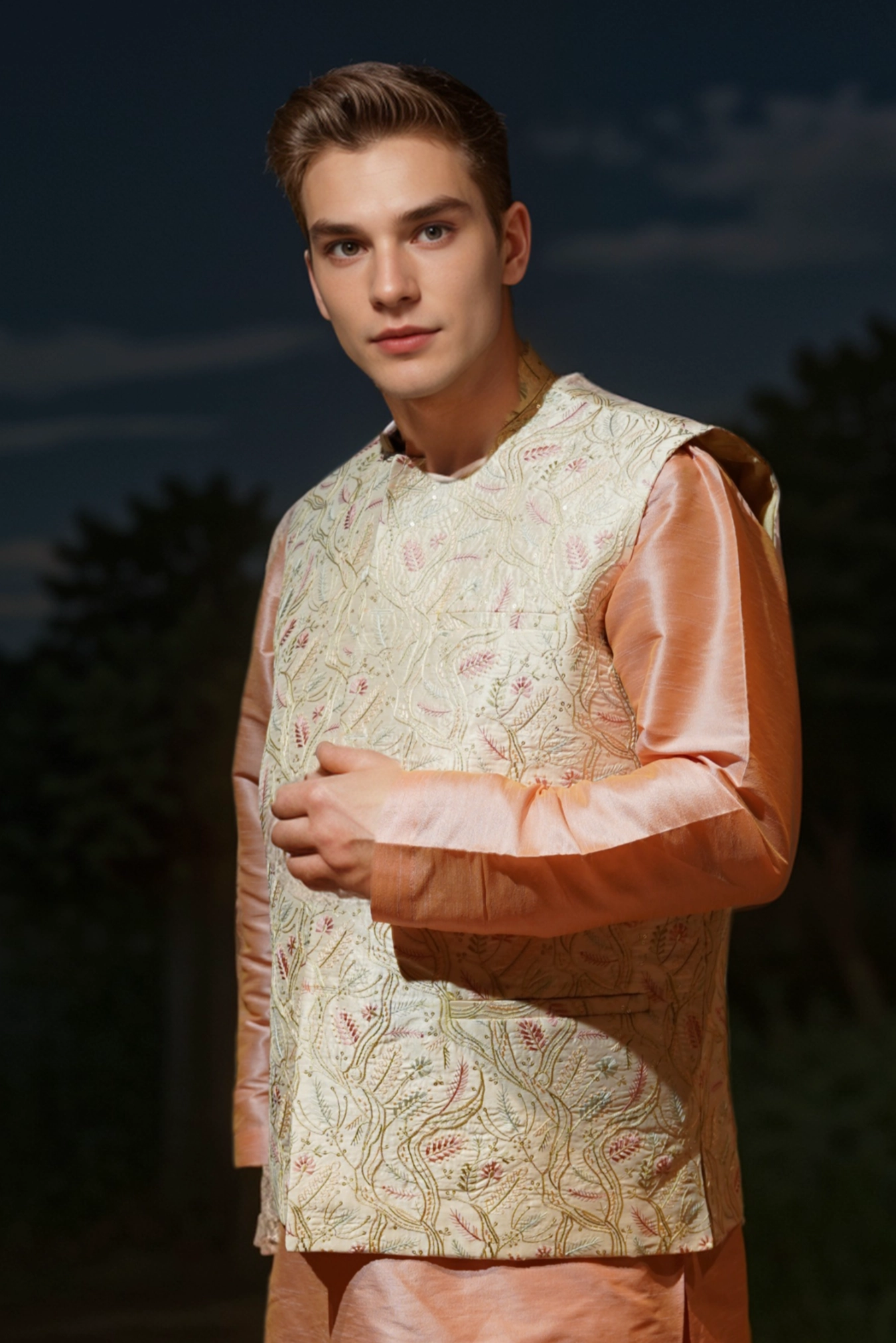 Peachy Blush Kurta Jacket Set