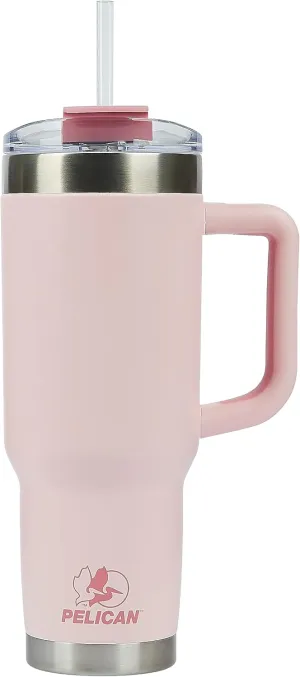 Pelican Hydration Pelican Porter™ 40 oz Vacuum Insulated Tumbler - Recycled Stainless Steel Double Wall Travel with Dual Lid, Powder Coated Insulated Coffee Mug For Hot Cold Drinks, Blush