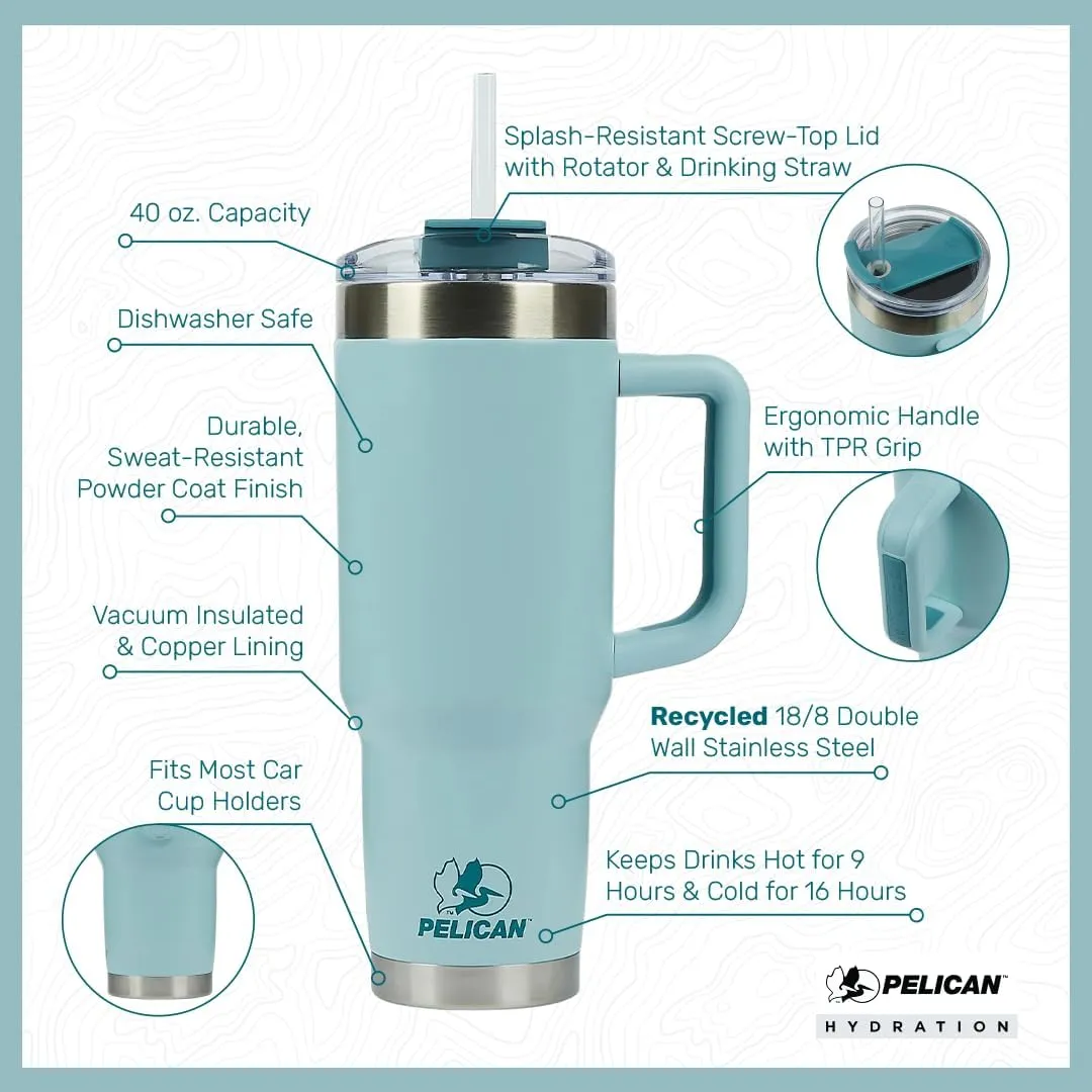 Pelican Hydration Pelican Porter™ 40 oz Vacuum Insulated Tumbler - Recycled Stainless Steel Double Wall Travel with Dual Lid, Powder Coated Insulated Coffee Mug For Hot Cold Drinks, Blush