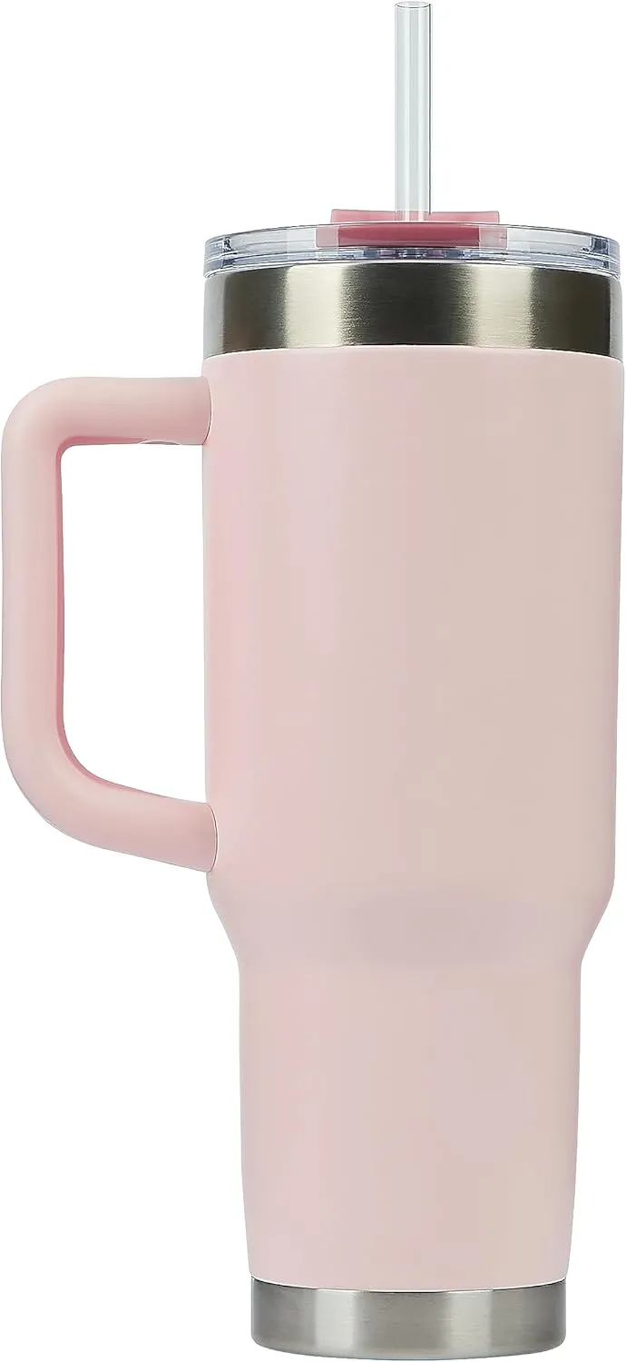 Pelican Hydration Pelican Porter™ 40 oz Vacuum Insulated Tumbler - Recycled Stainless Steel Double Wall Travel with Dual Lid, Powder Coated Insulated Coffee Mug For Hot Cold Drinks, Blush